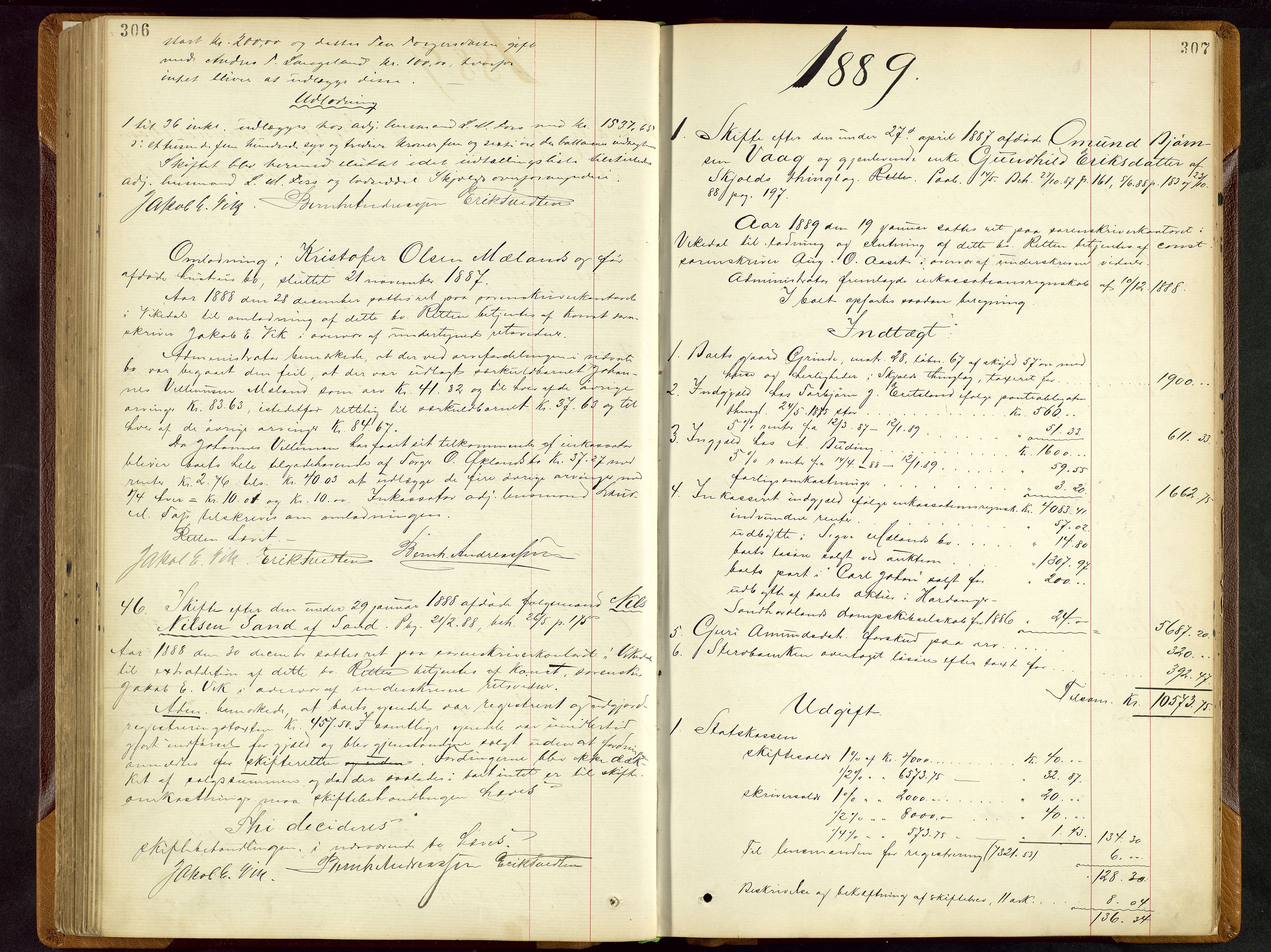 Ryfylke tingrett, AV/SAST-A-100055/001/IV/IVD/L0028: Skifteprotokoll, register i protokollen, 1885-1893, s. 306-307