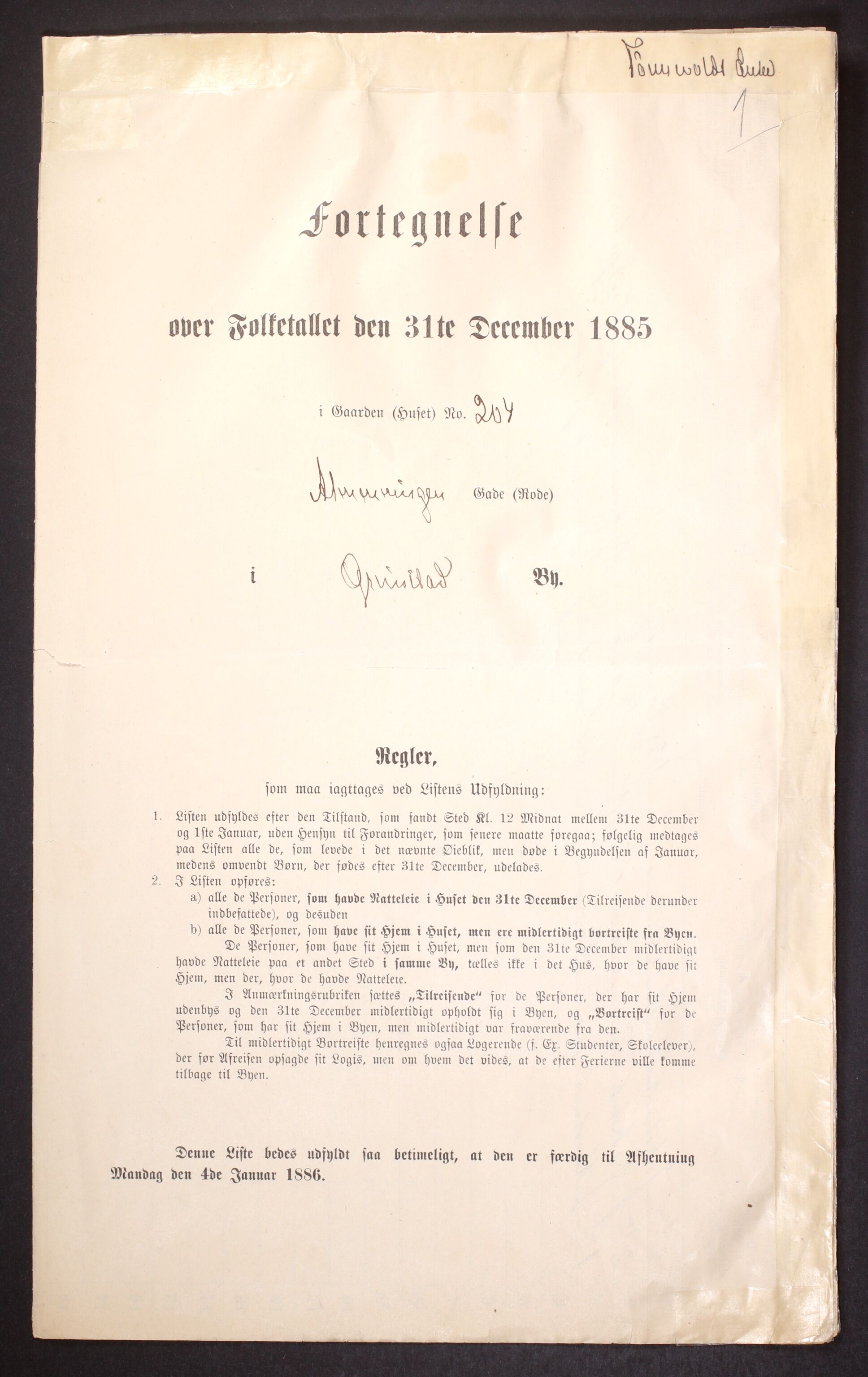 SAK, Folketelling 1885 for 0904 Grimstad kjøpstad, 1885, s. 5