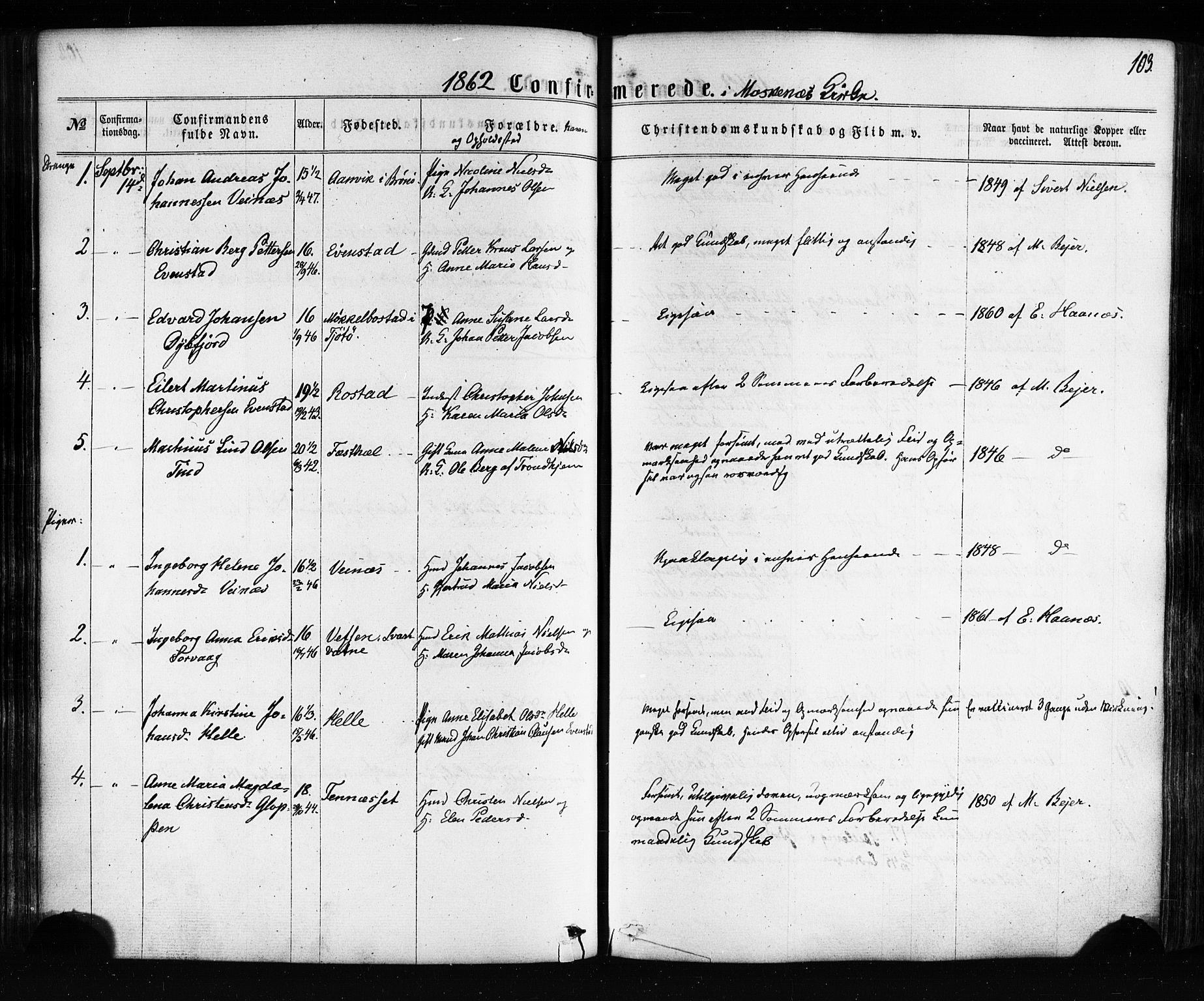 Ministerialprotokoller, klokkerbøker og fødselsregistre - Nordland, AV/SAT-A-1459/885/L1203: Ministerialbok nr. 885A04, 1859-1877, s. 103