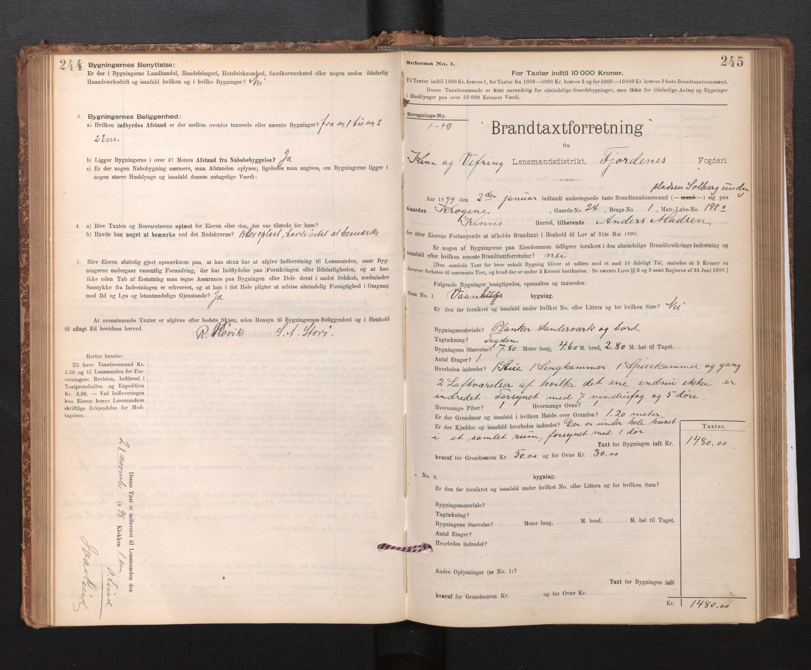 Lensmannen i Kinn, SAB/A-28801/0012/L0004f: Branntakstprotokoll, skjematakst, 1894-1911, s. 244-245