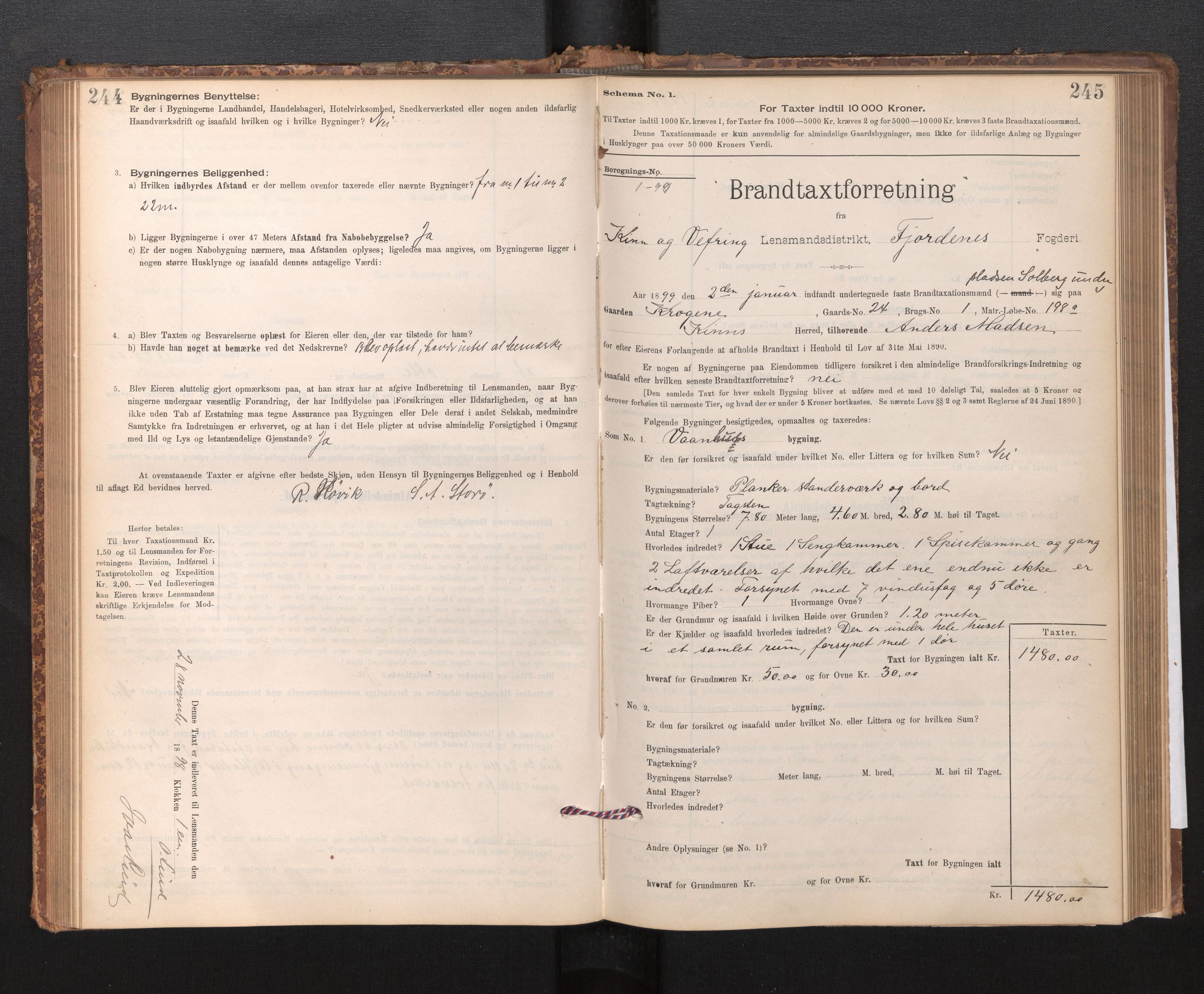 Lensmannen i Kinn, AV/SAB-A-28801/0012/L0004f: Branntakstprotokoll, skjematakst, 1894-1911, s. 244-245