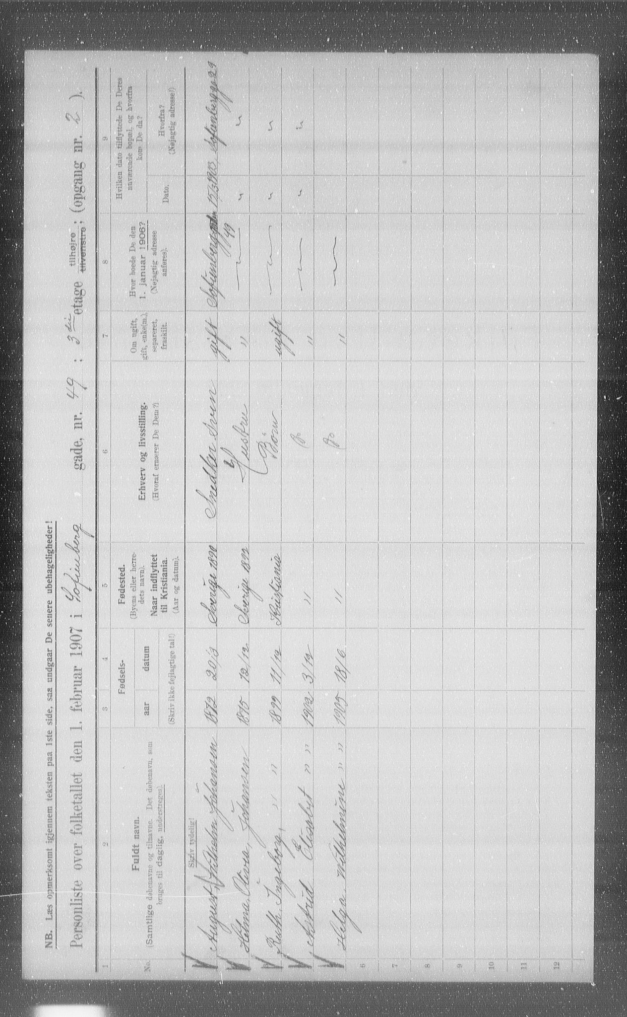 OBA, Kommunal folketelling 1.2.1907 for Kristiania kjøpstad, 1907, s. 50357