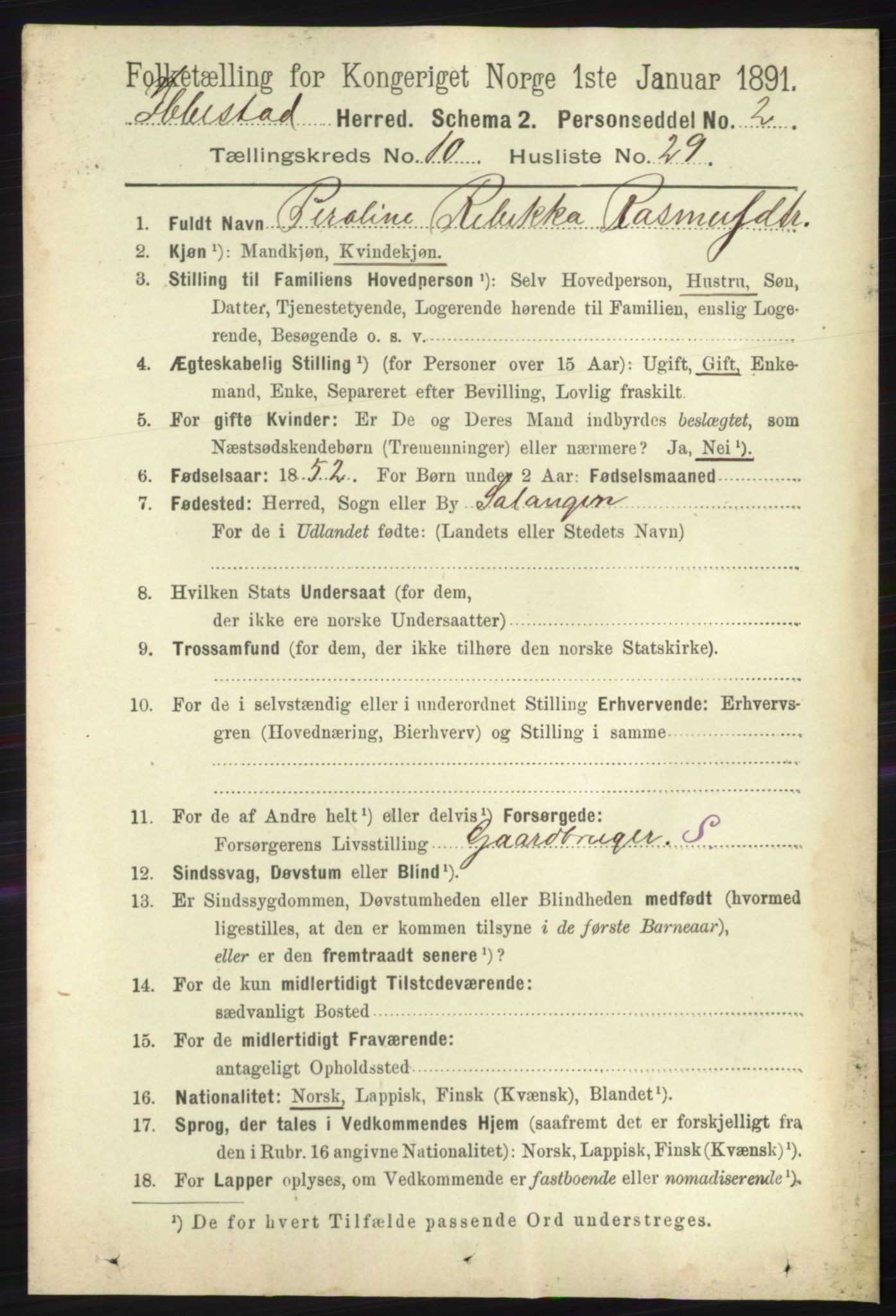 RA, Folketelling 1891 for 1917 Ibestad herred, 1891, s. 7057