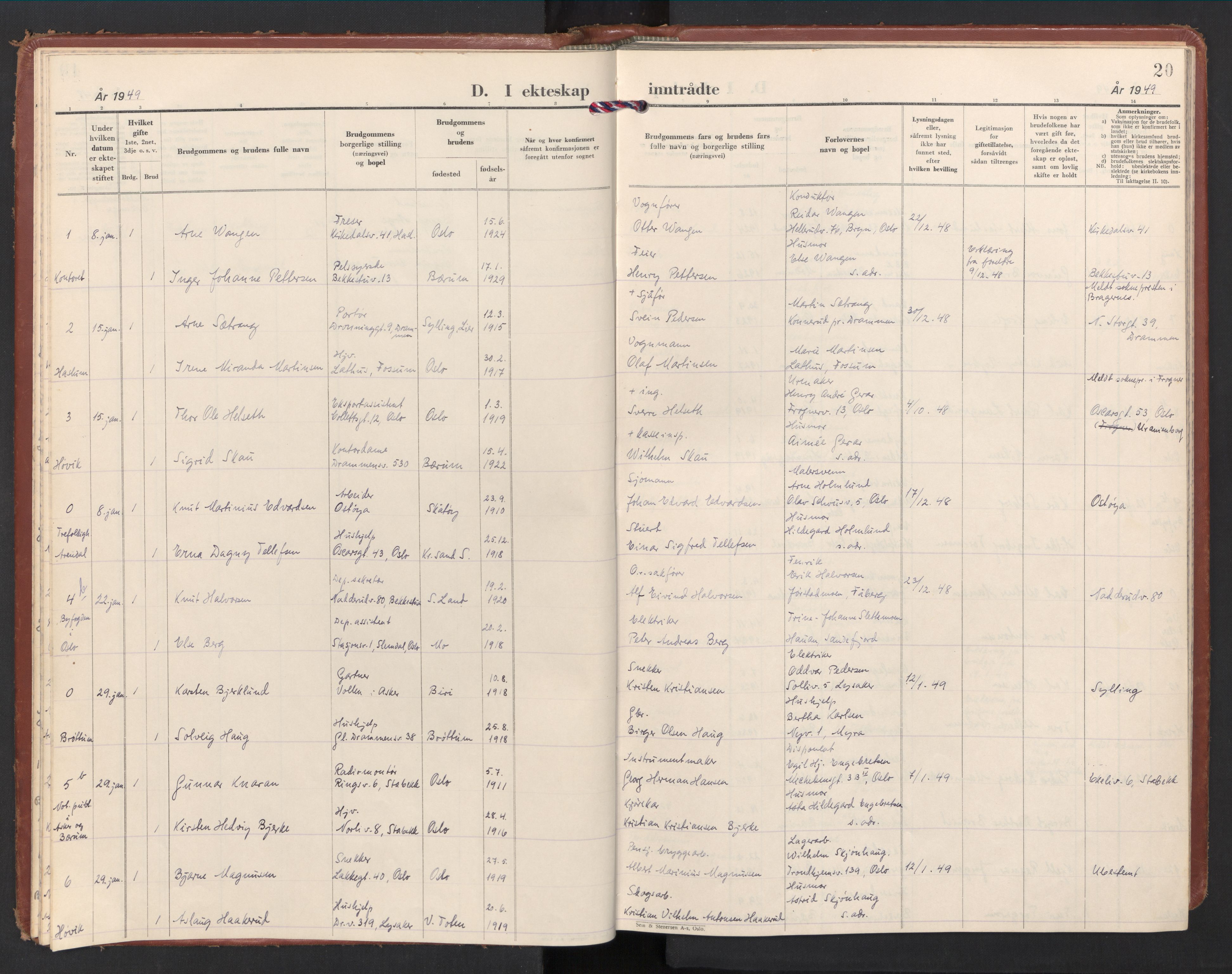 Østre Bærum prestekontor Kirkebøker, SAO/A-10887/F/Fa/L0011: Ministerialbok nr. 11, 1948-1956, s. 20