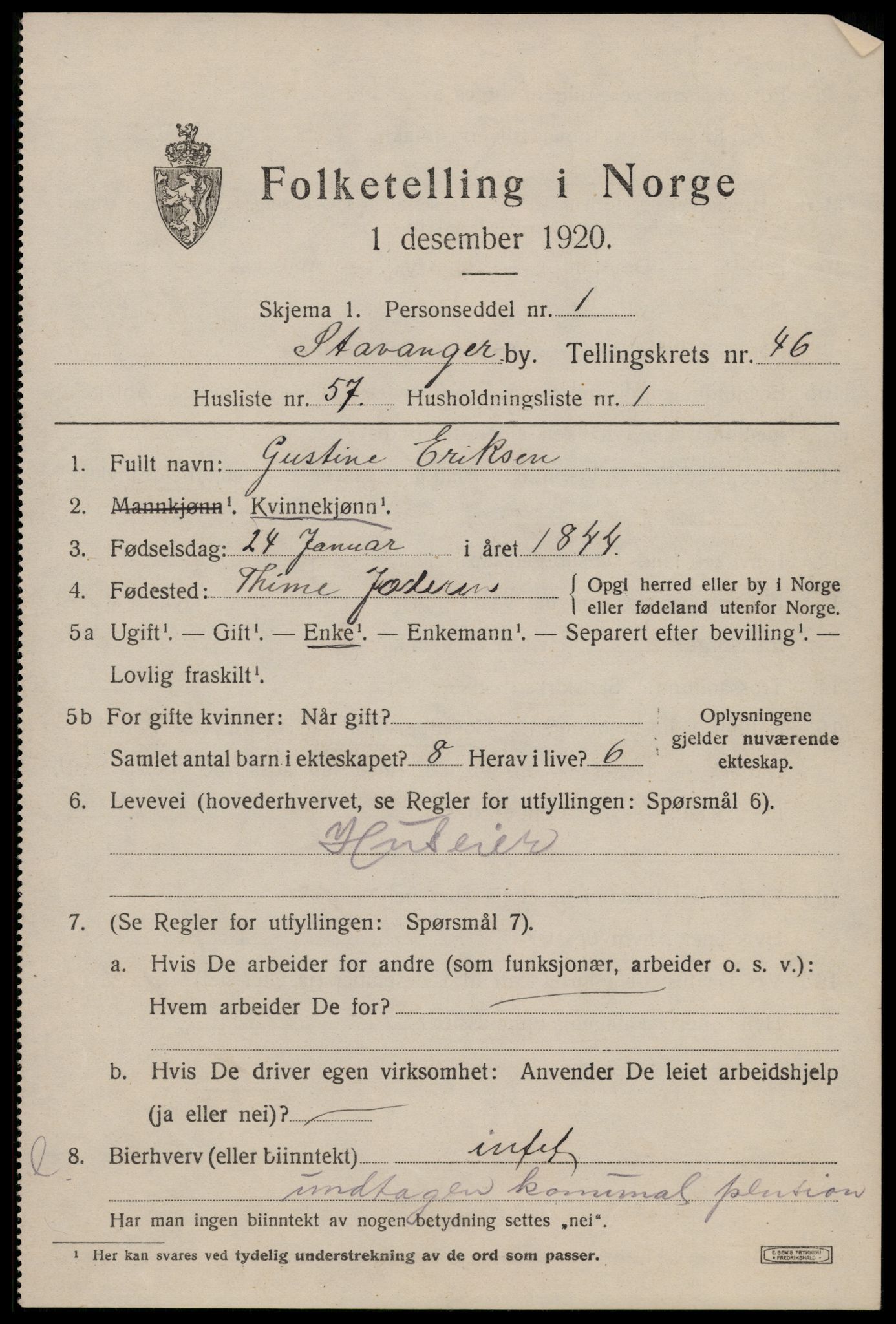 SAST, Folketelling 1920 for 1103 Stavanger kjøpstad, 1920, s. 113260