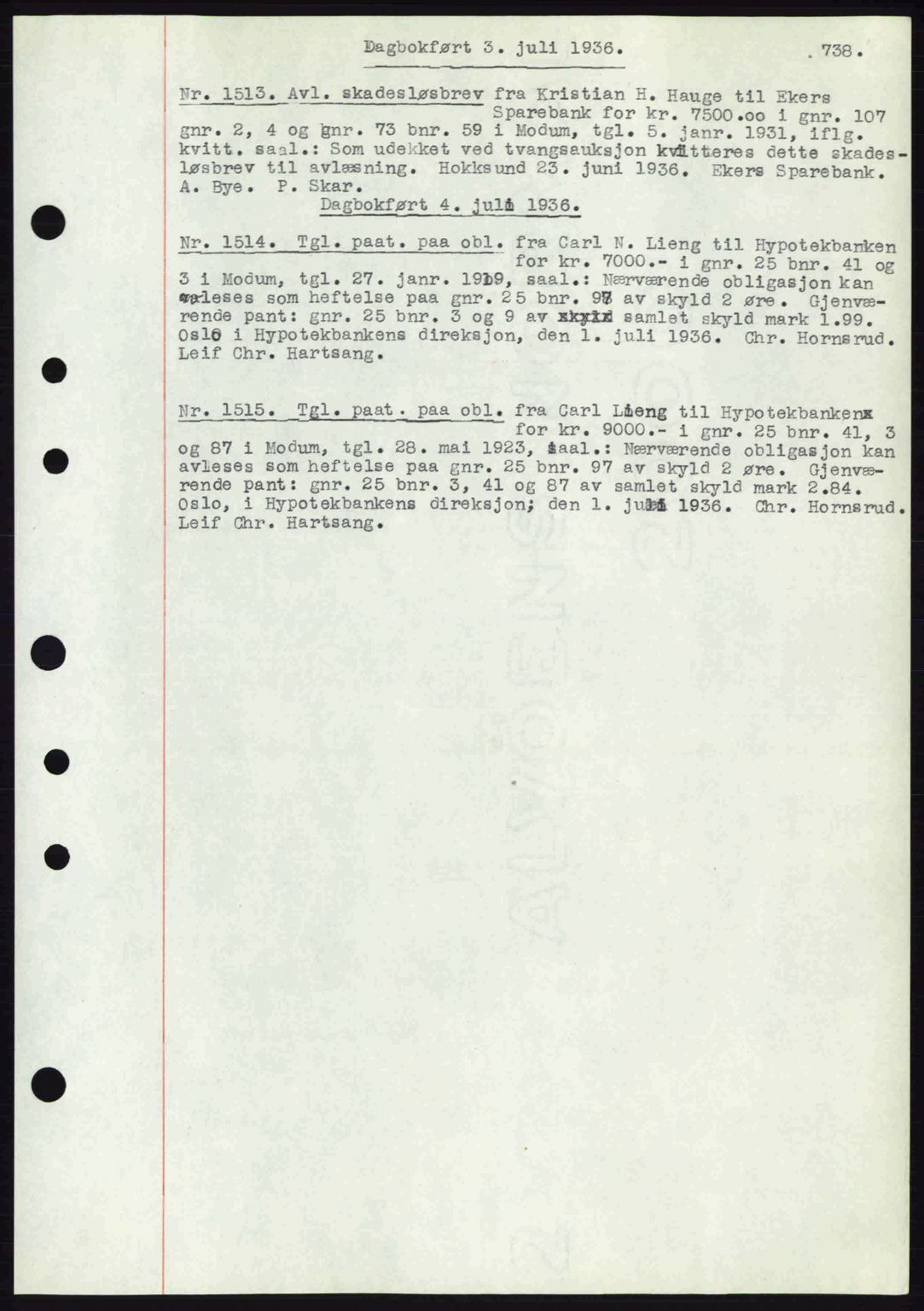 Eiker, Modum og Sigdal sorenskriveri, SAKO/A-123/G/Ga/Gab/L0032: Pantebok nr. A2, 1936-1936, Dagboknr: 1513/1936