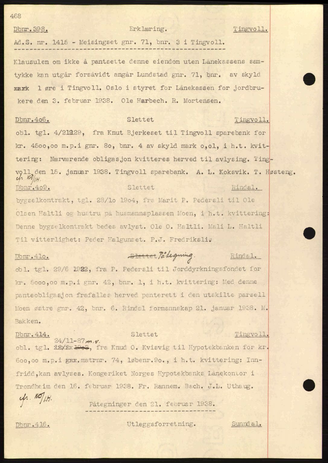 Nordmøre sorenskriveri, SAT/A-4132/1/2/2Ca: Pantebok nr. C80, 1936-1939, Dagboknr: 398/1938