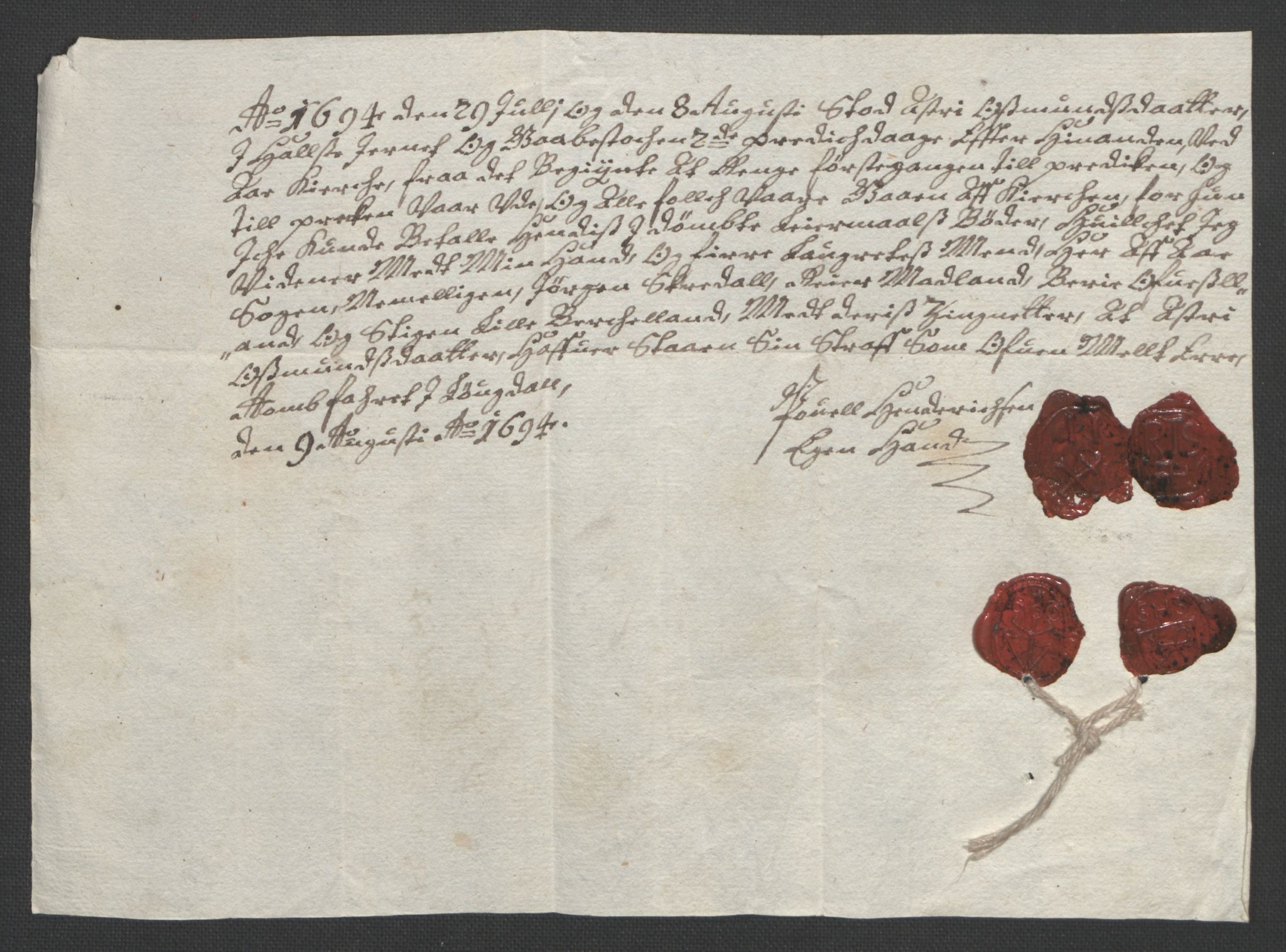 Rentekammeret inntil 1814, Reviderte regnskaper, Fogderegnskap, AV/RA-EA-4092/R43/L2545: Fogderegnskap Lista og Mandal, 1694-1695, s. 48