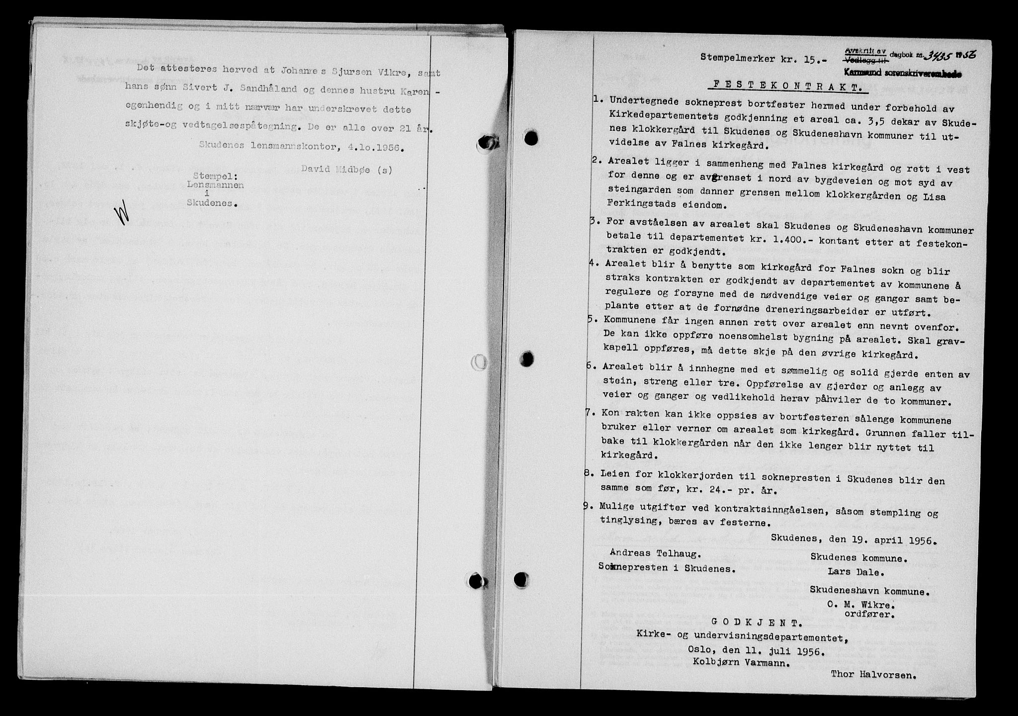 Karmsund sorenskriveri, SAST/A-100311/01/II/IIB/L0121: Pantebok nr. 101A, 1956-1956, Dagboknr: 3435/1956