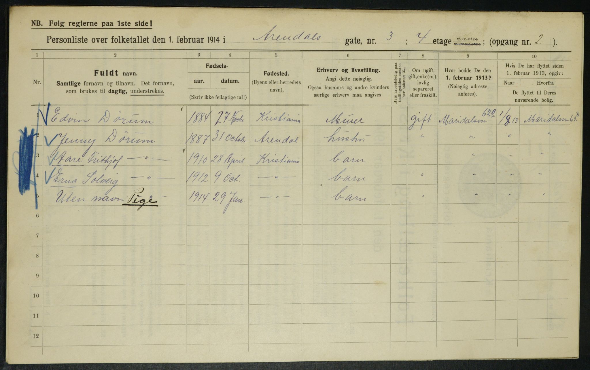 OBA, Kommunal folketelling 1.2.1914 for Kristiania, 1914, s. 2066