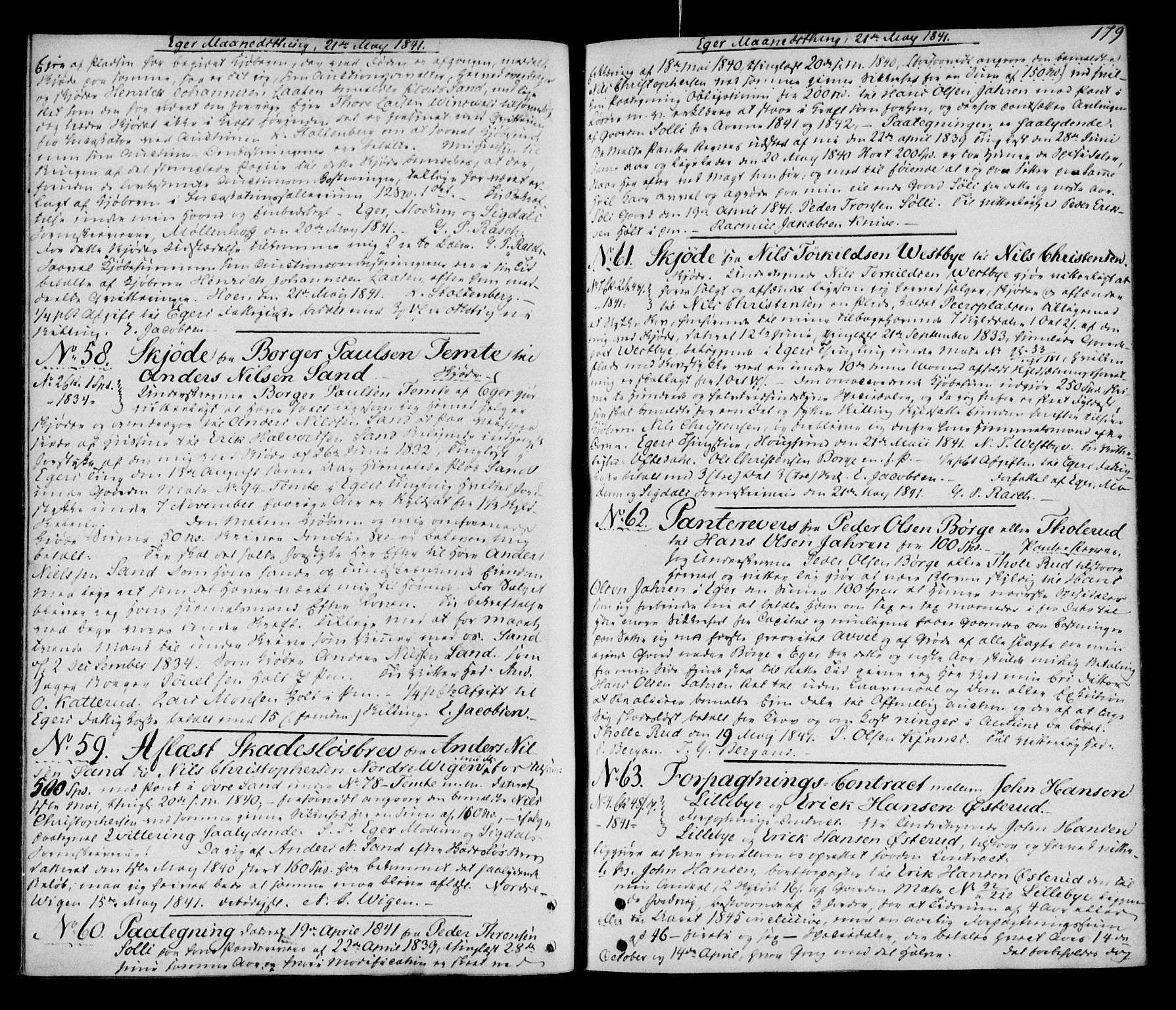 Eiker, Modum og Sigdal sorenskriveri, SAKO/A-123/G/Ga/Gaa/L0011a: Pantebok nr. I 11a, 1840-1842, s. 179