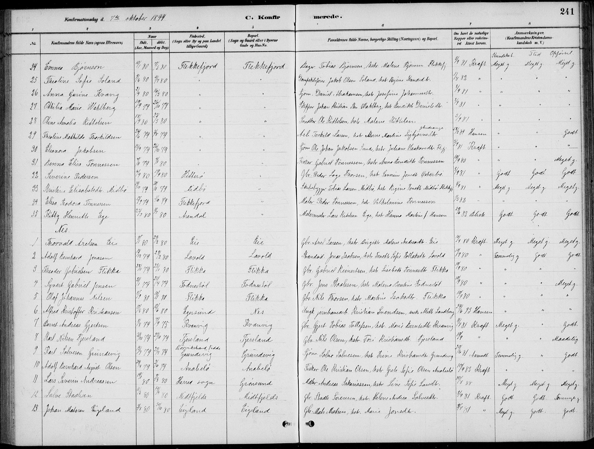 Flekkefjord sokneprestkontor, AV/SAK-1111-0012/F/Fb/Fbc/L0007: Klokkerbok nr. B 7, 1880-1902, s. 241