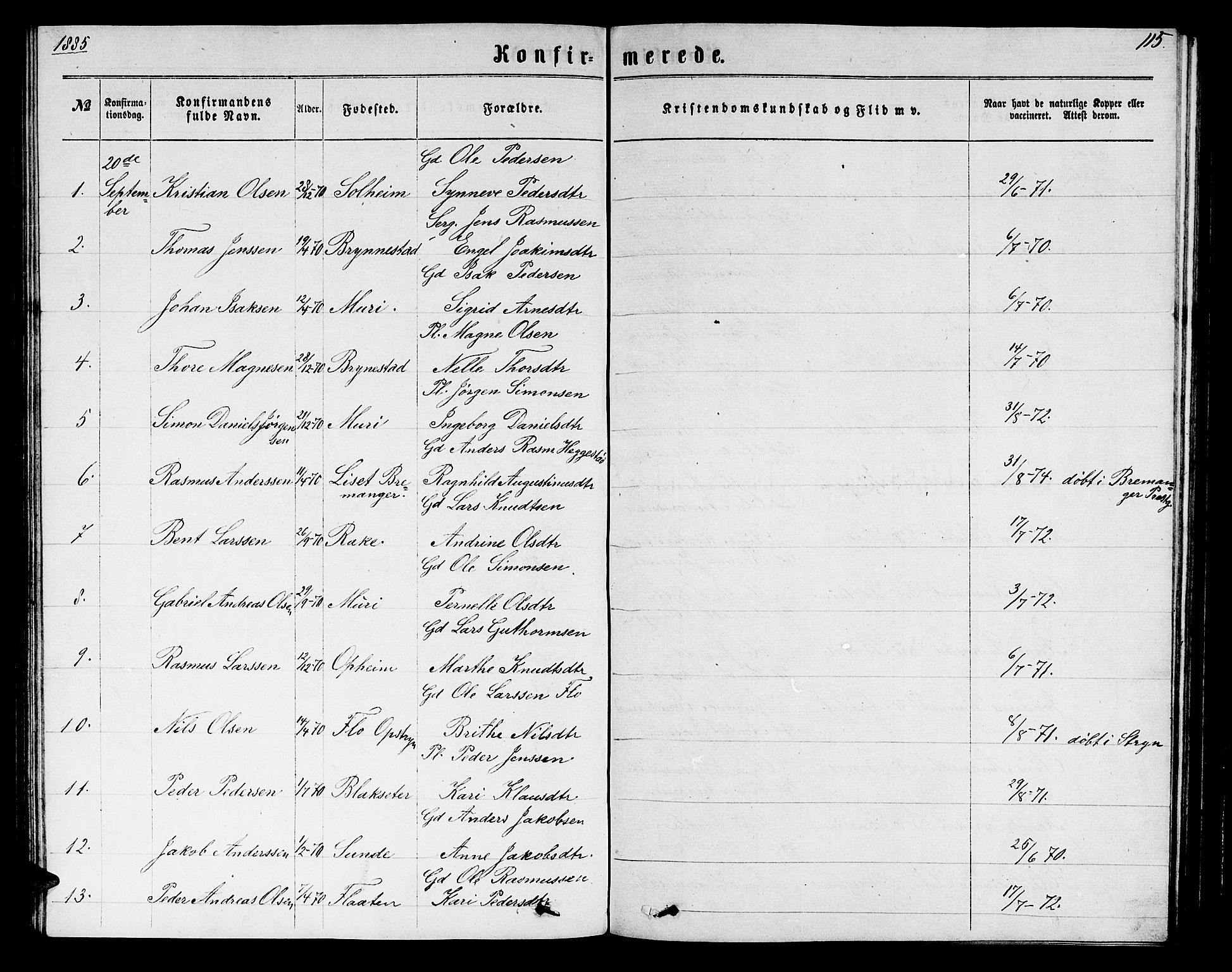 Innvik sokneprestembete, AV/SAB-A-80501: Klokkerbok nr. B 2, 1864-1885, s. 115