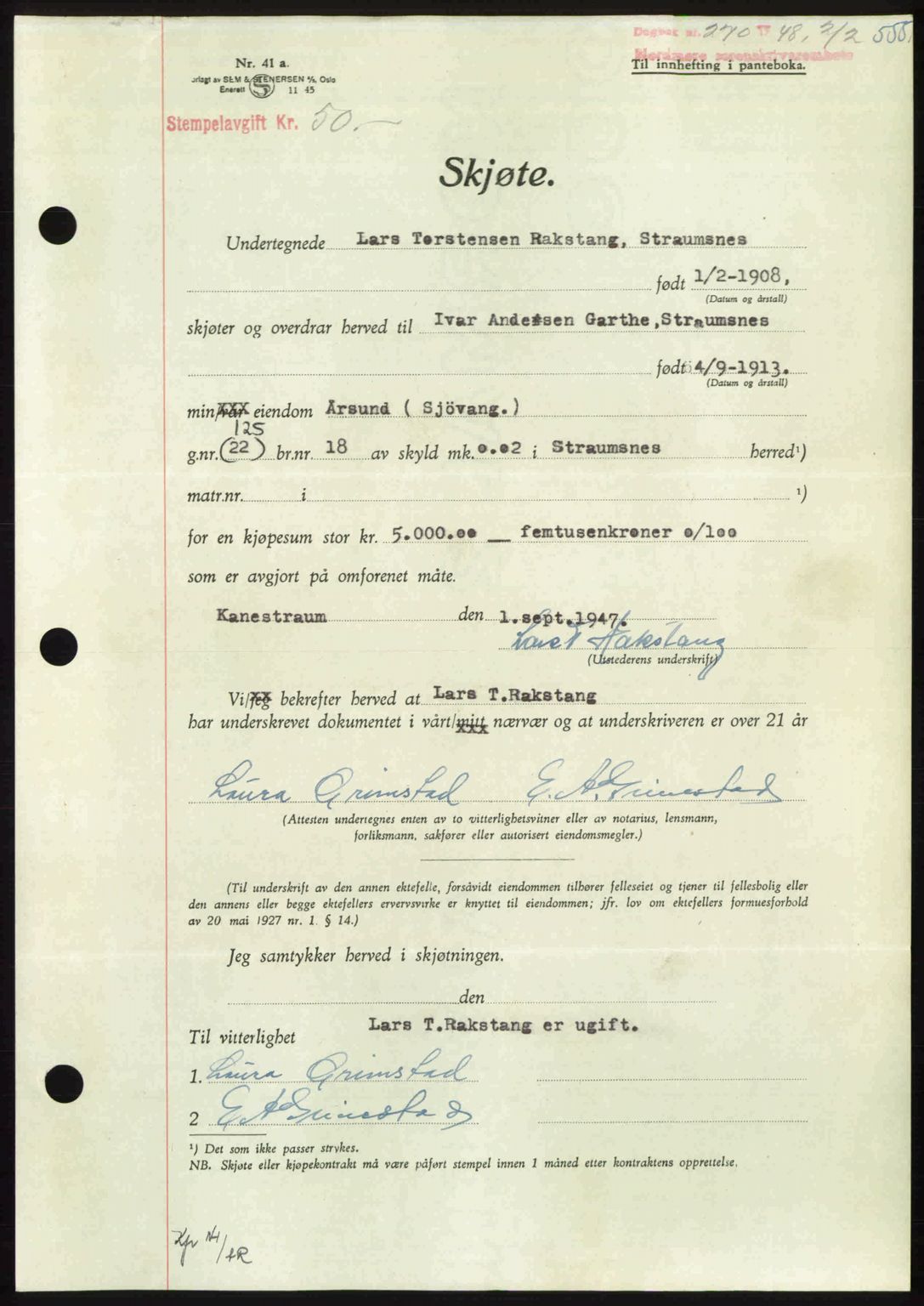 Nordmøre sorenskriveri, AV/SAT-A-4132/1/2/2Ca: Pantebok nr. A107, 1947-1948, Dagboknr: 270/1948