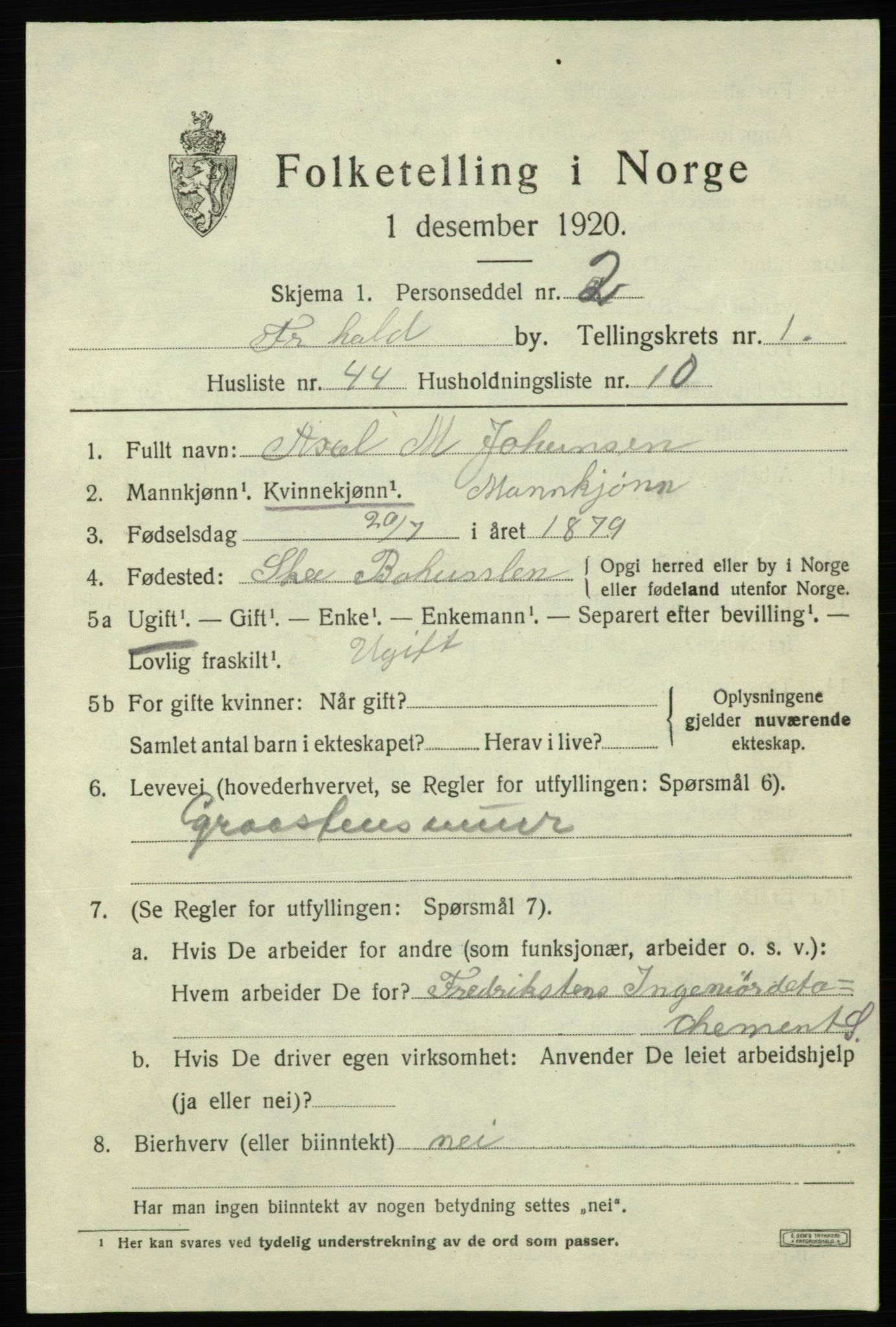SAO, Folketelling 1920 for 0101 Fredrikshald kjøpstad, 1920, s. 8979