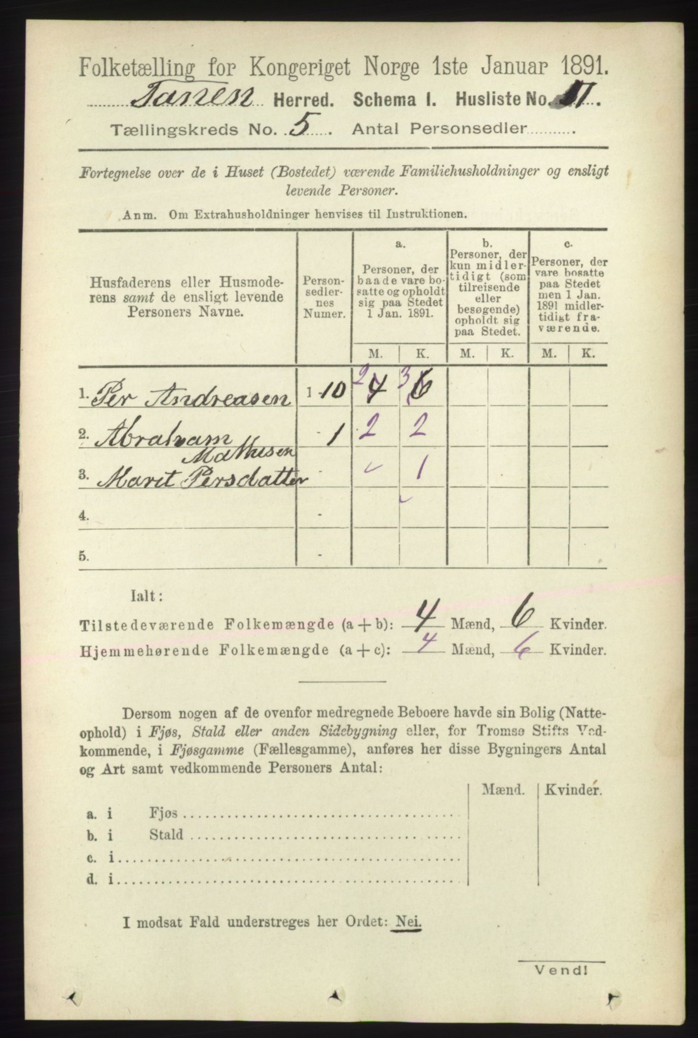 RA, Folketelling 1891 for 2025 Tana herred, 1891, s. 1879