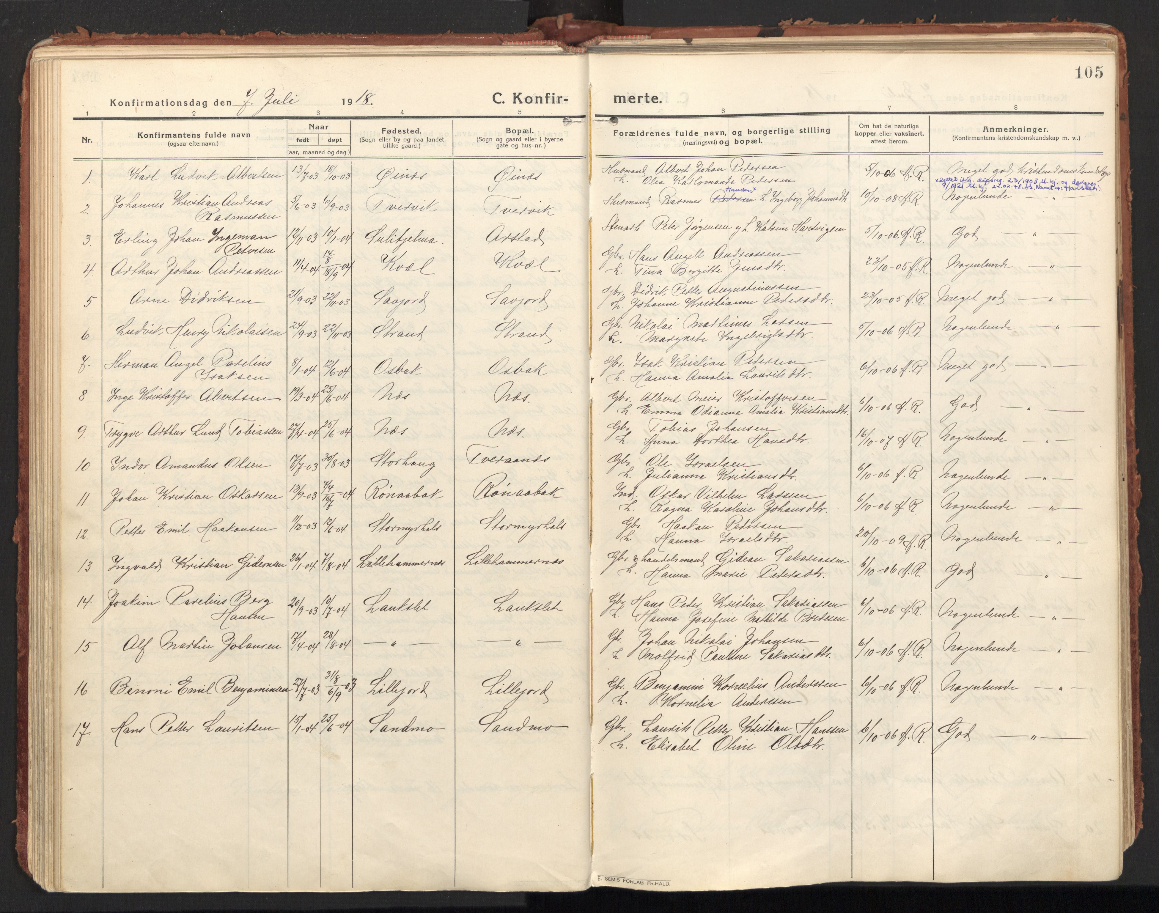 Ministerialprotokoller, klokkerbøker og fødselsregistre - Nordland, AV/SAT-A-1459/846/L0650: Ministerialbok nr. 846A08, 1916-1935, s. 105
