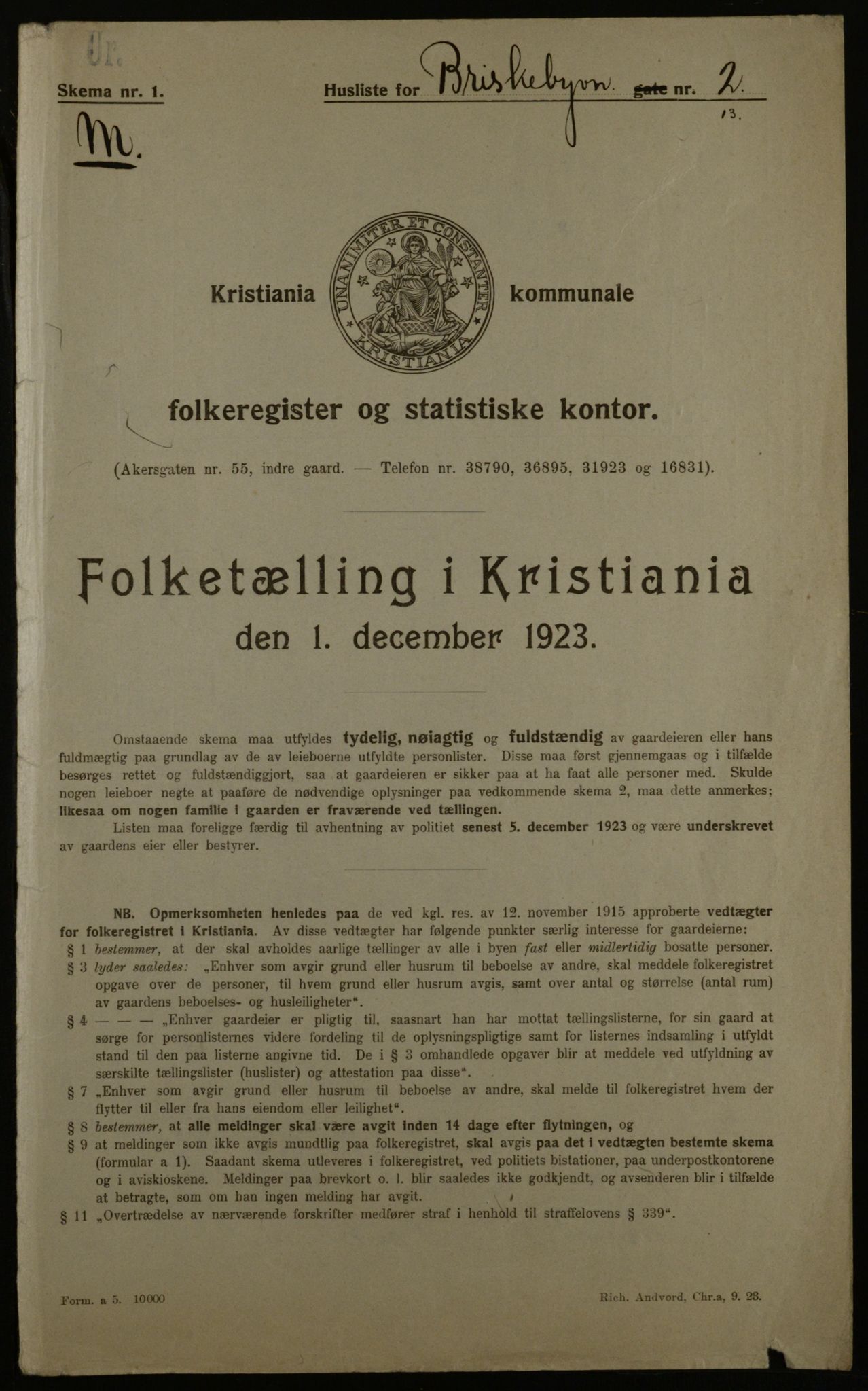 OBA, Kommunal folketelling 1.12.1923 for Kristiania, 1923, s. 10205