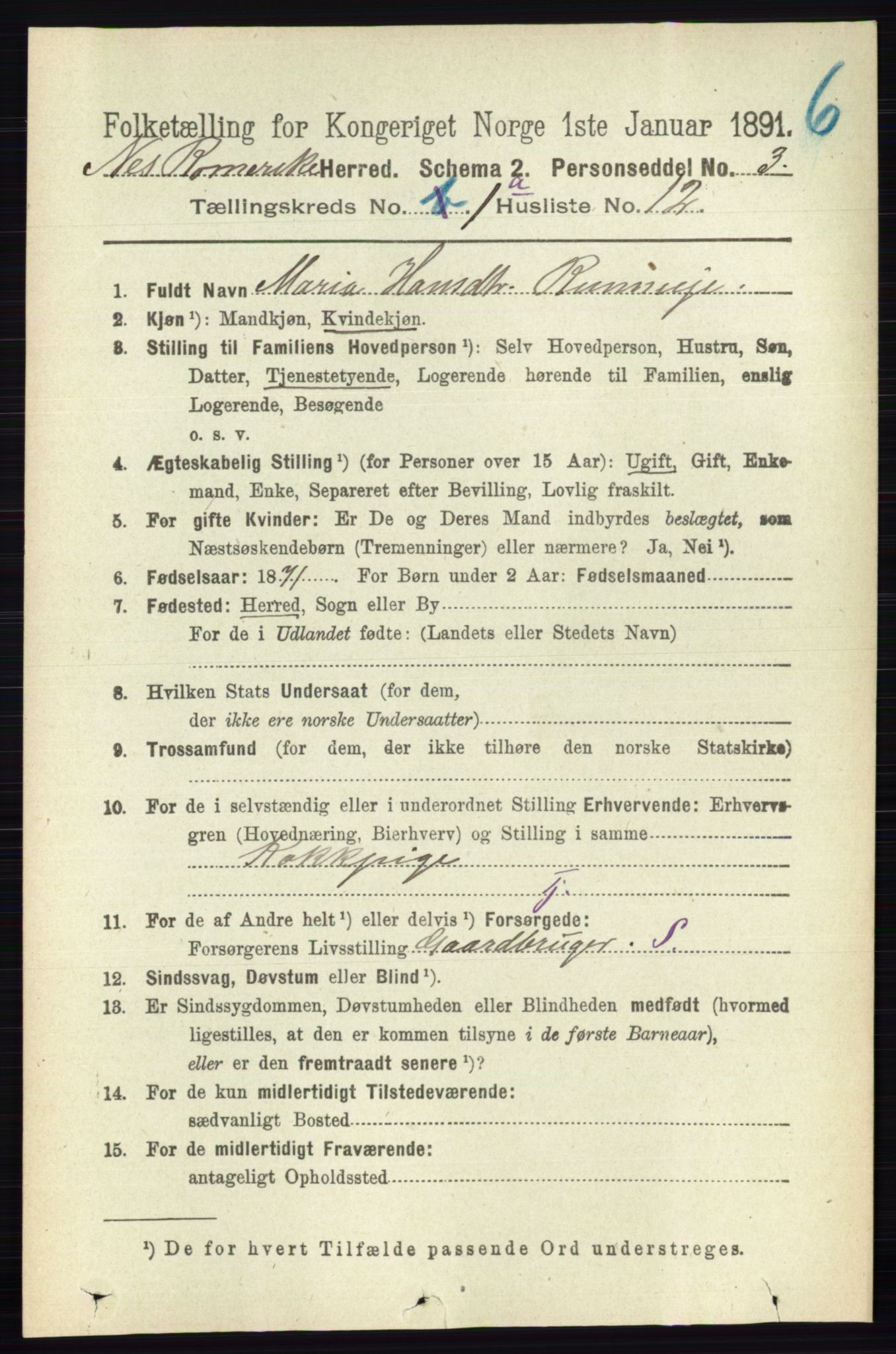 RA, Folketelling 1891 for 0236 Nes herred, 1891, s. 182