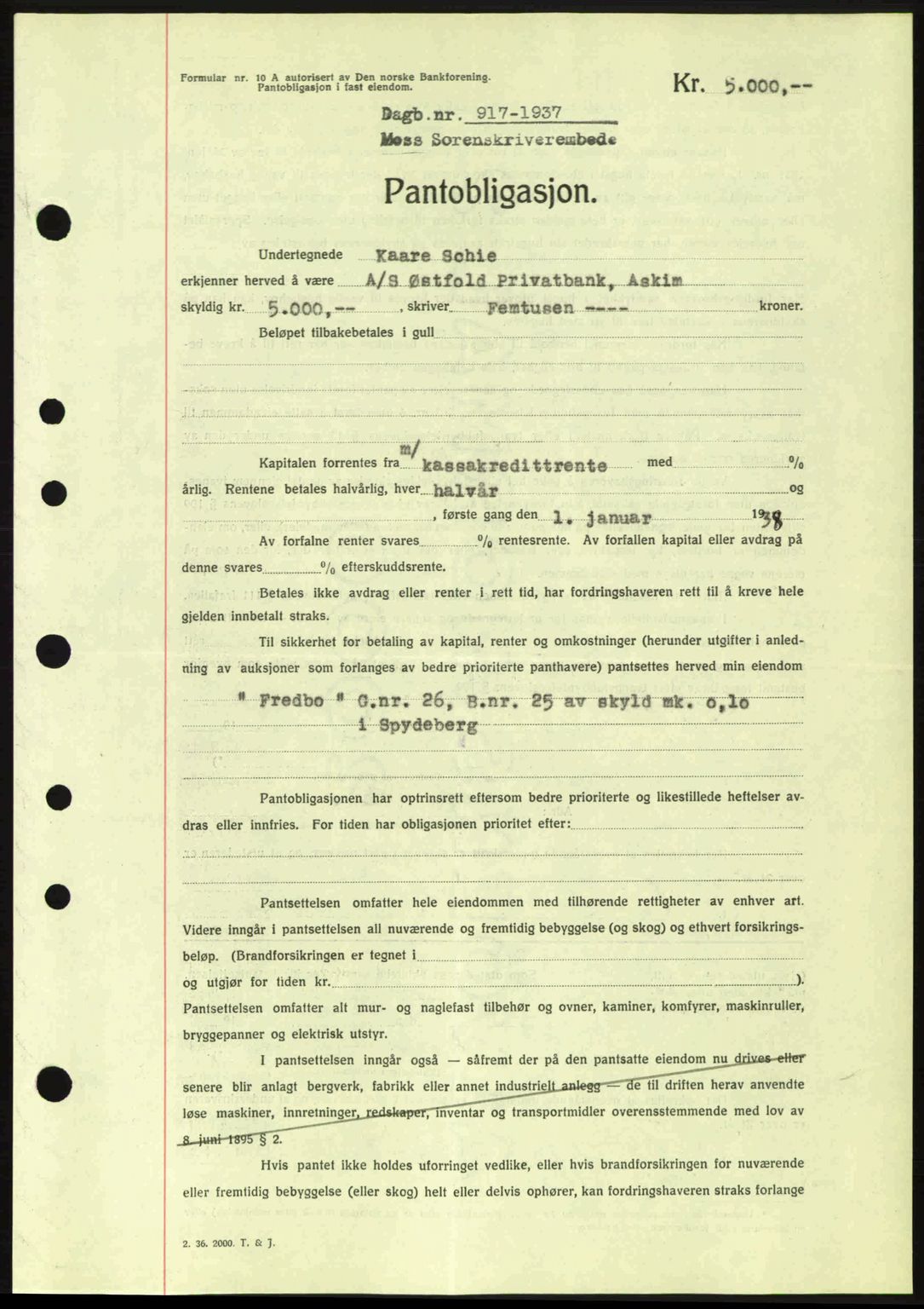 Moss sorenskriveri, SAO/A-10168: Pantebok nr. B3, 1937-1937, Dagboknr: 917/1937