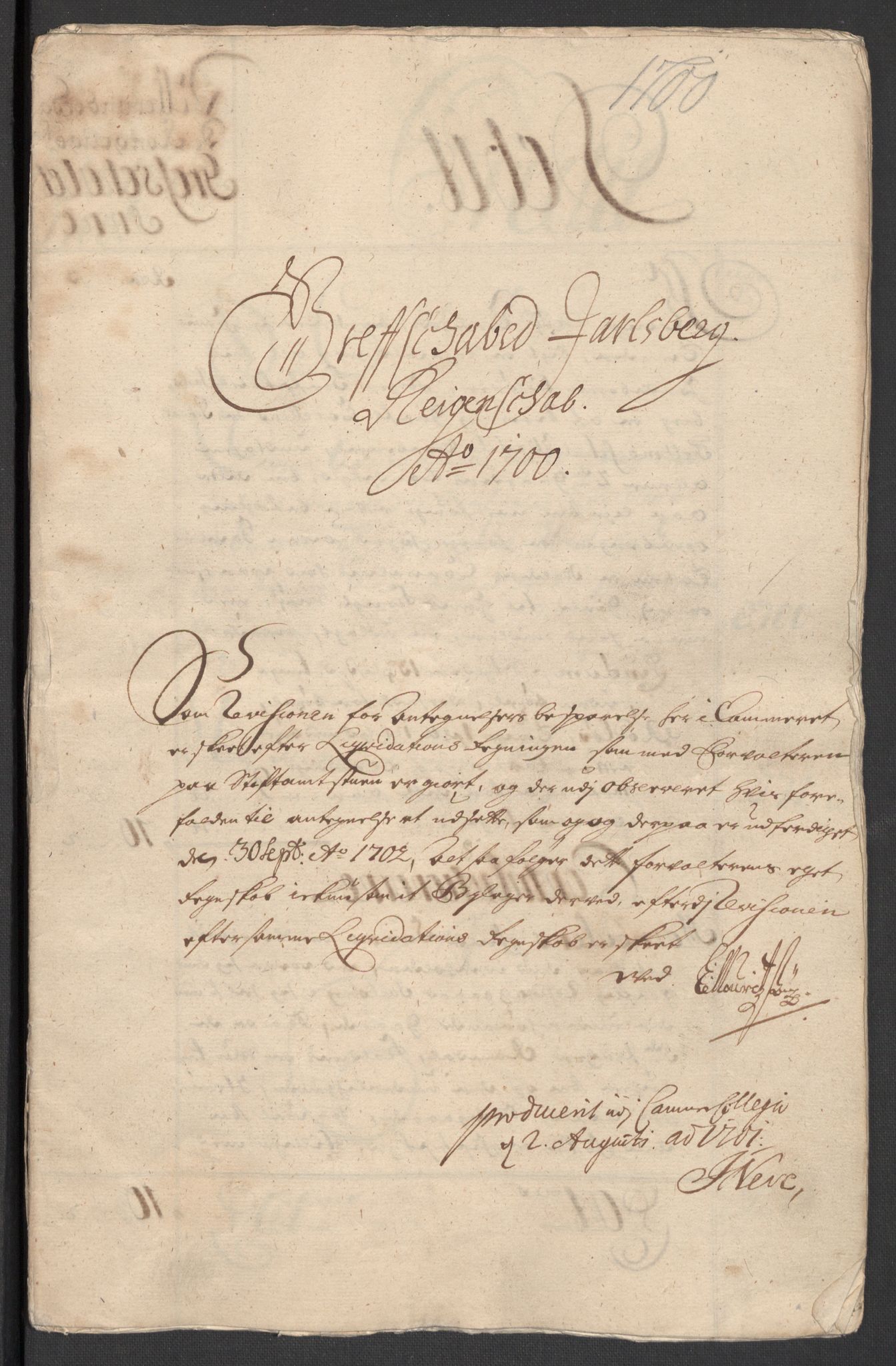 Rentekammeret inntil 1814, Reviderte regnskaper, Fogderegnskap, RA/EA-4092/R32/L1869: Fogderegnskap Jarlsberg grevskap, 1700-1701, s. 3
