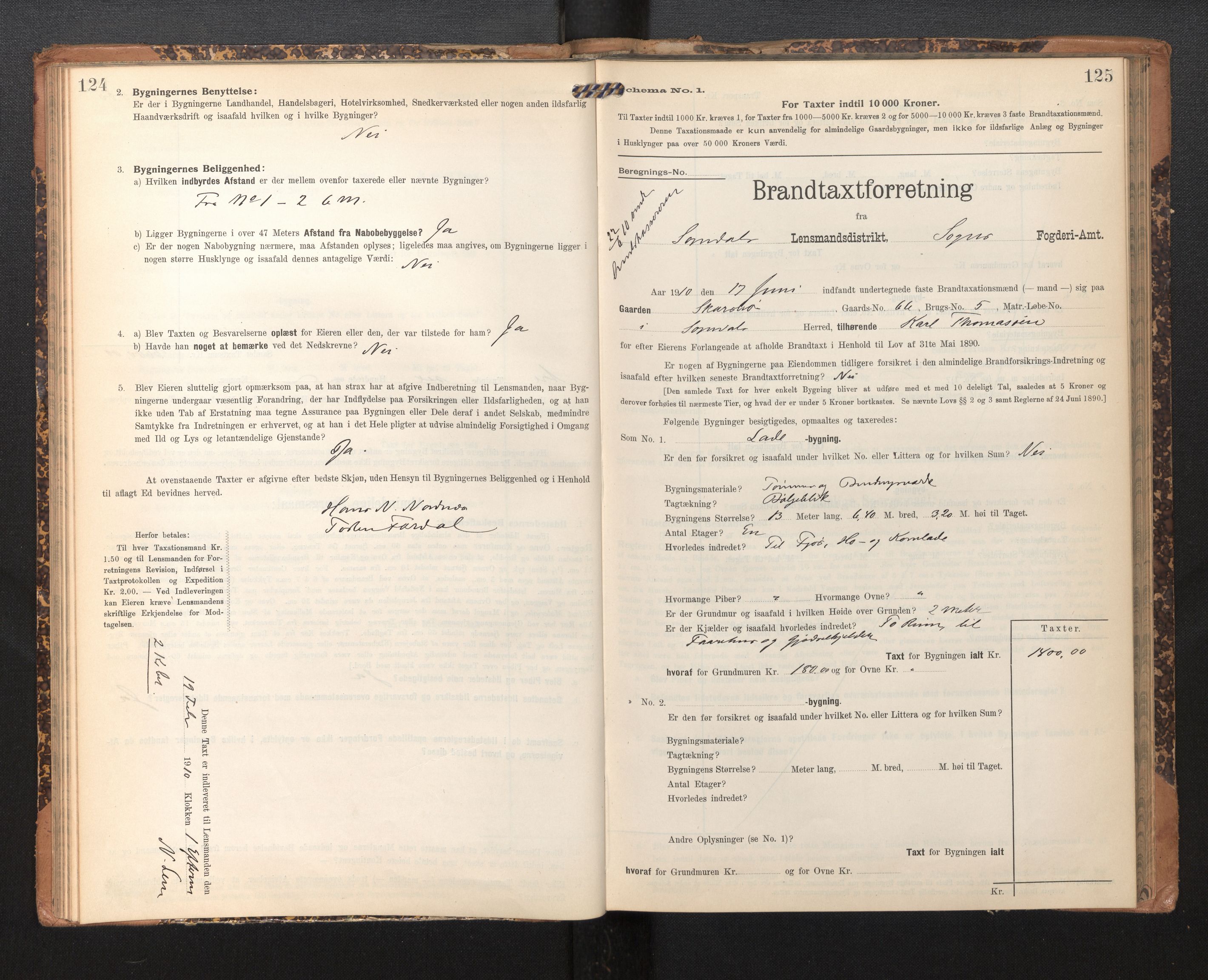 Lensmannen i Sogndal, SAB/A-29901/0012/L0010: Branntakstprotokoll, skjematakst, 1907-1914, s. 124-125