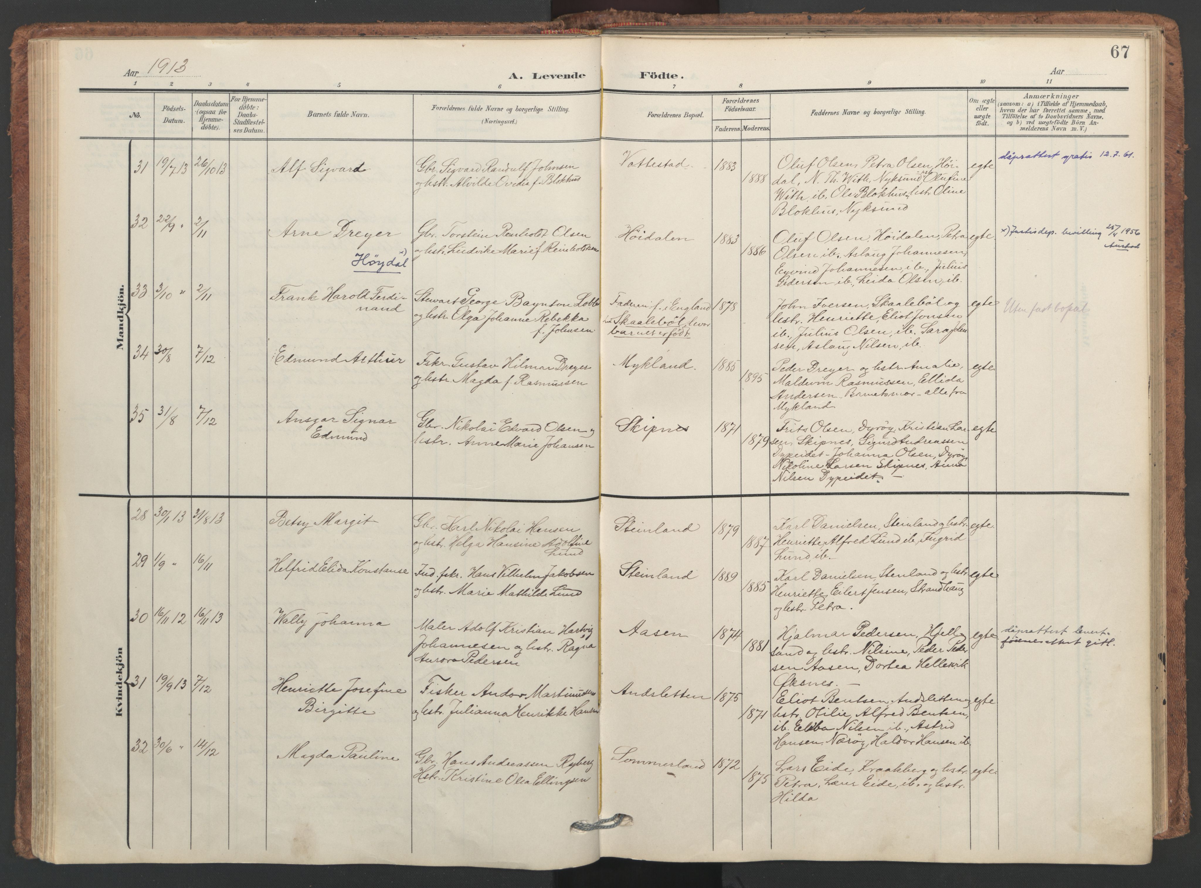 Ministerialprotokoller, klokkerbøker og fødselsregistre - Nordland, AV/SAT-A-1459/893/L1339: Ministerialbok nr. 893A11, 1904-1914, s. 67