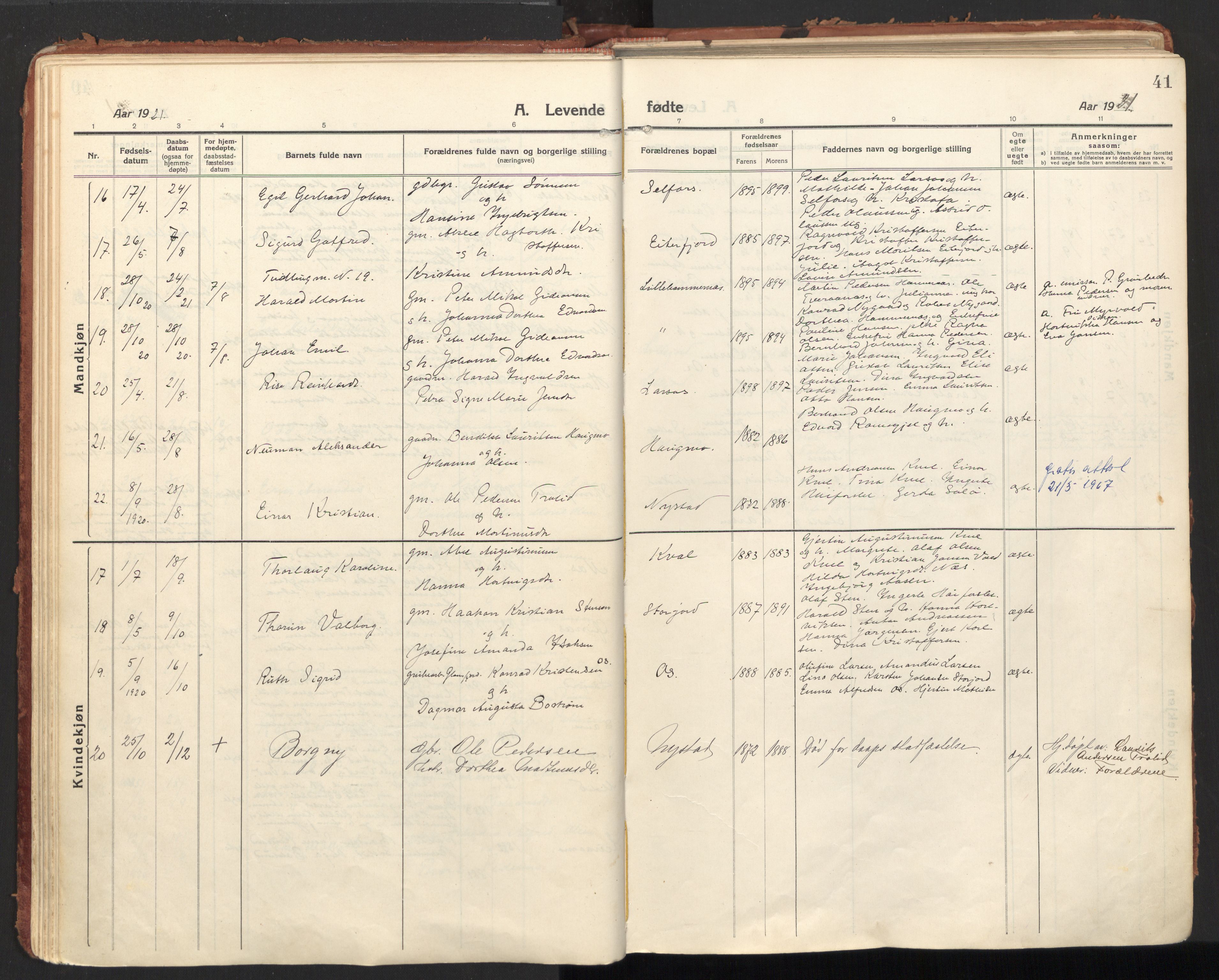 Ministerialprotokoller, klokkerbøker og fødselsregistre - Nordland, AV/SAT-A-1459/846/L0650: Ministerialbok nr. 846A08, 1916-1935, s. 41