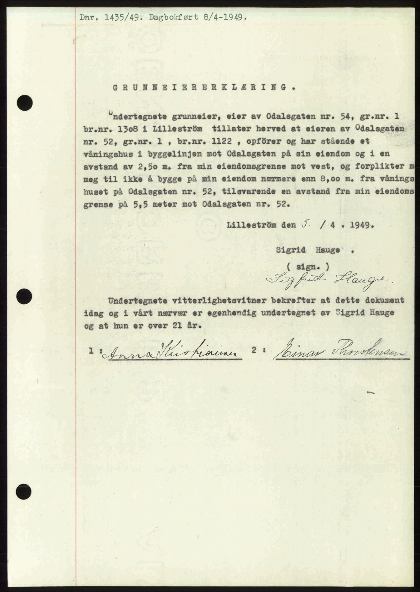 Nedre Romerike sorenskriveri, SAO/A-10469/G/Gb/Gbd/L0025: Pantebok nr. 25, 1949-1949, Dagboknr: 1435/1949