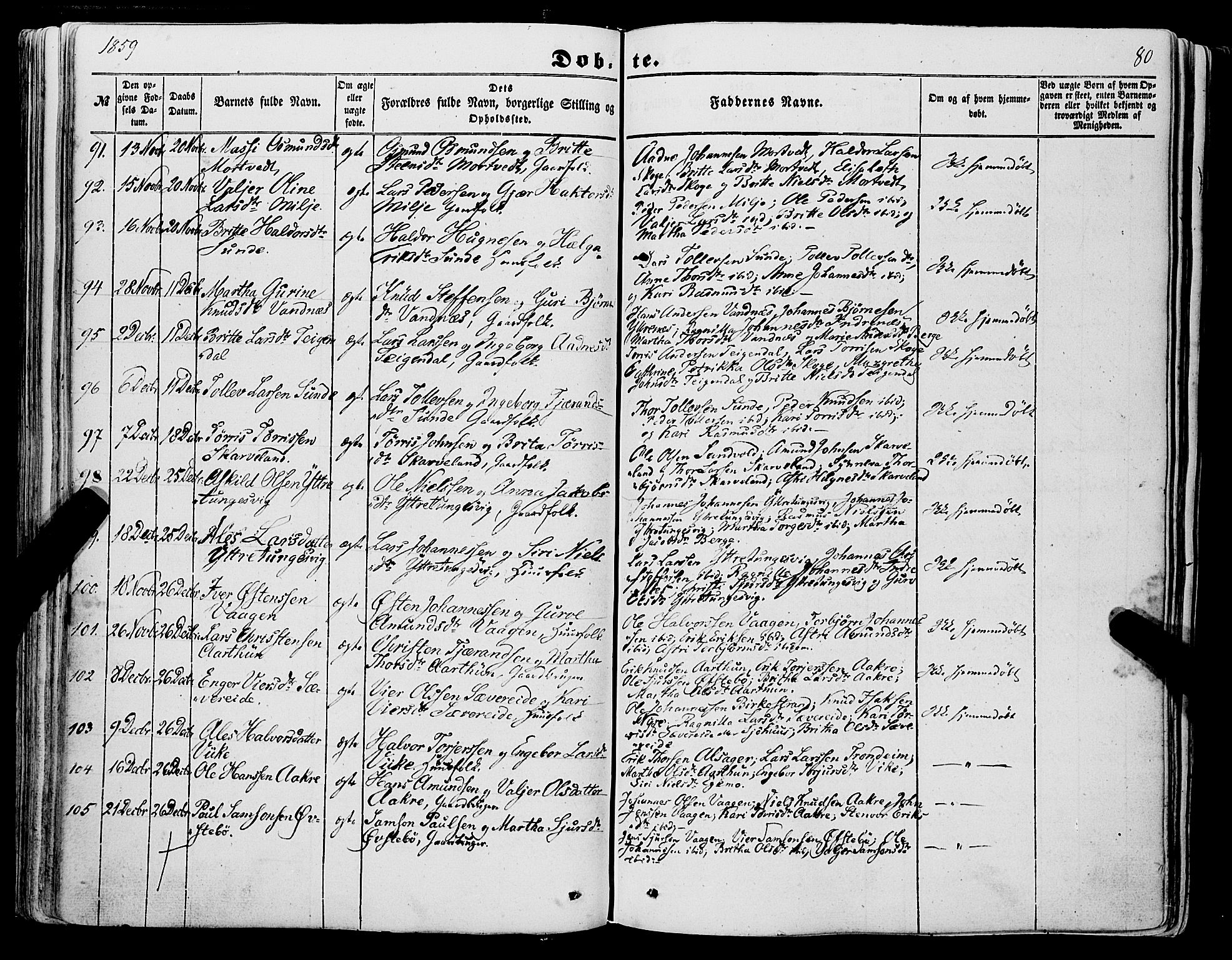 Skånevik sokneprestembete, AV/SAB-A-77801/H/Haa: Ministerialbok nr. A 5I, 1848-1869, s. 80