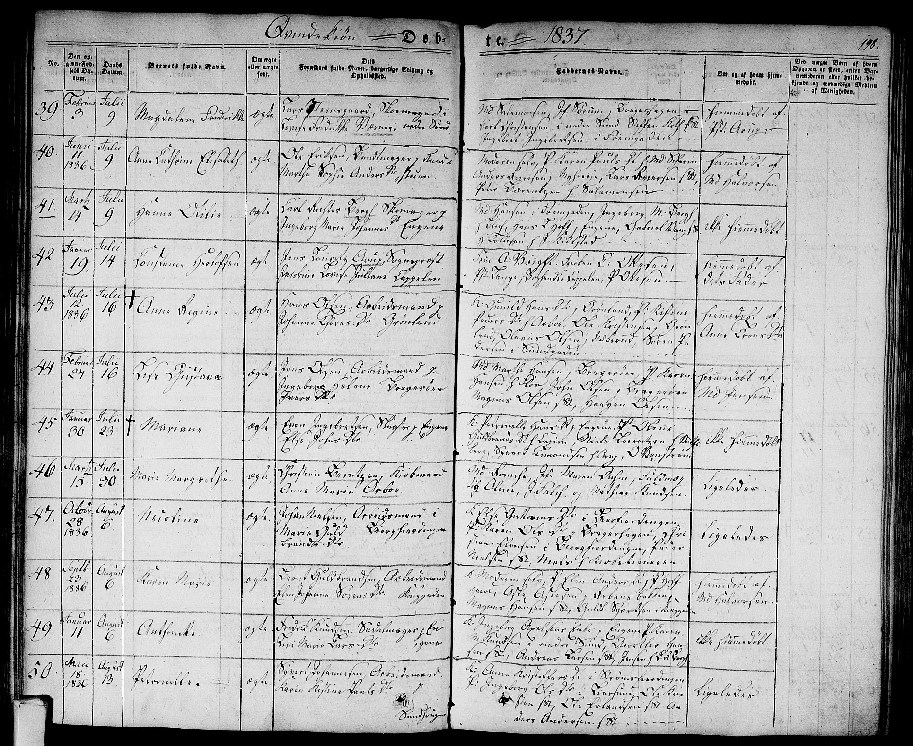Bragernes kirkebøker, AV/SAKO-A-6/F/Fb/L0001: Ministerialbok nr. II 1, 1830-1847, s. 198