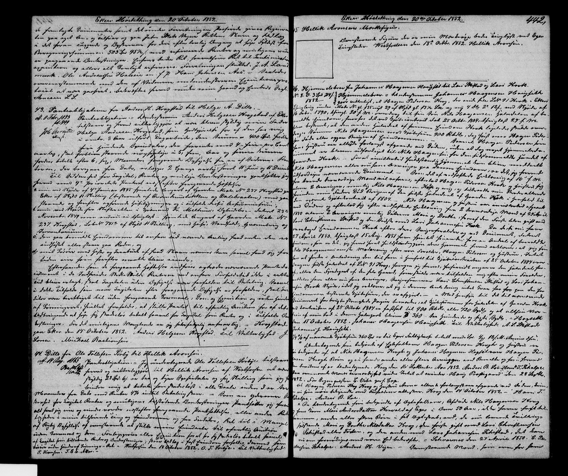 Eiker, Modum og Sigdal sorenskriveri, SAKO/A-123/G/Ga/Gaa/L0013b: Pantebok nr. I 13b, 1852-1854, s. 442