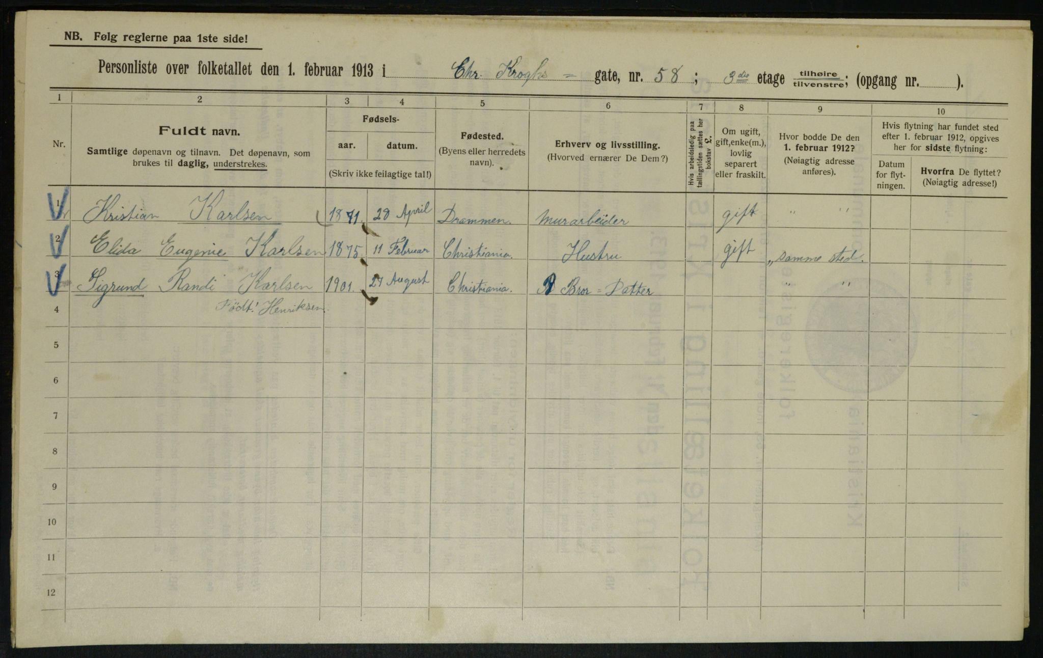 OBA, Kommunal folketelling 1.2.1913 for Kristiania, 1913, s. 12358