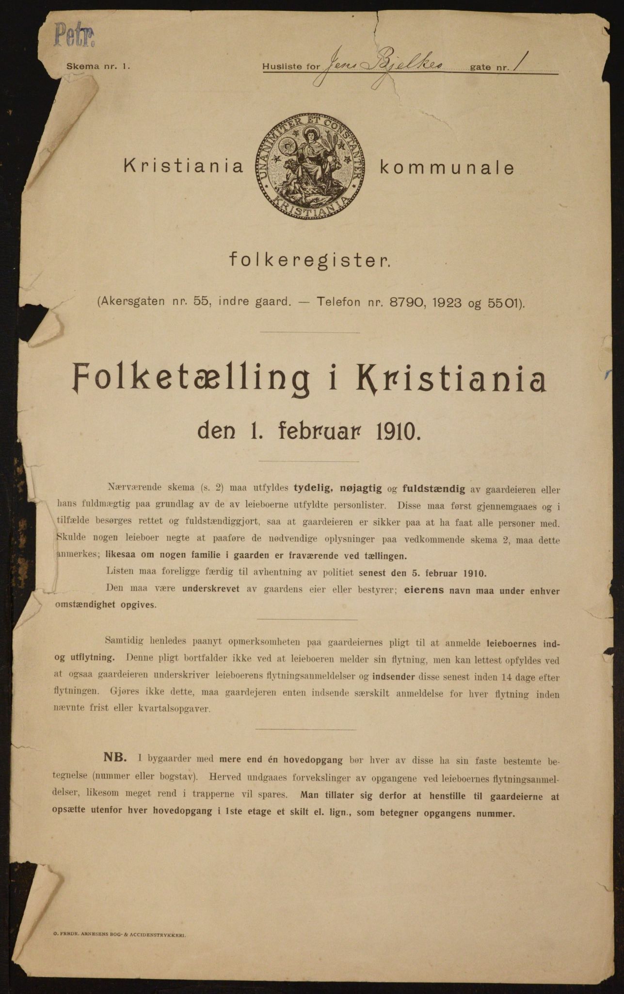 OBA, Kommunal folketelling 1.2.1910 for Kristiania, 1910, s. 44136