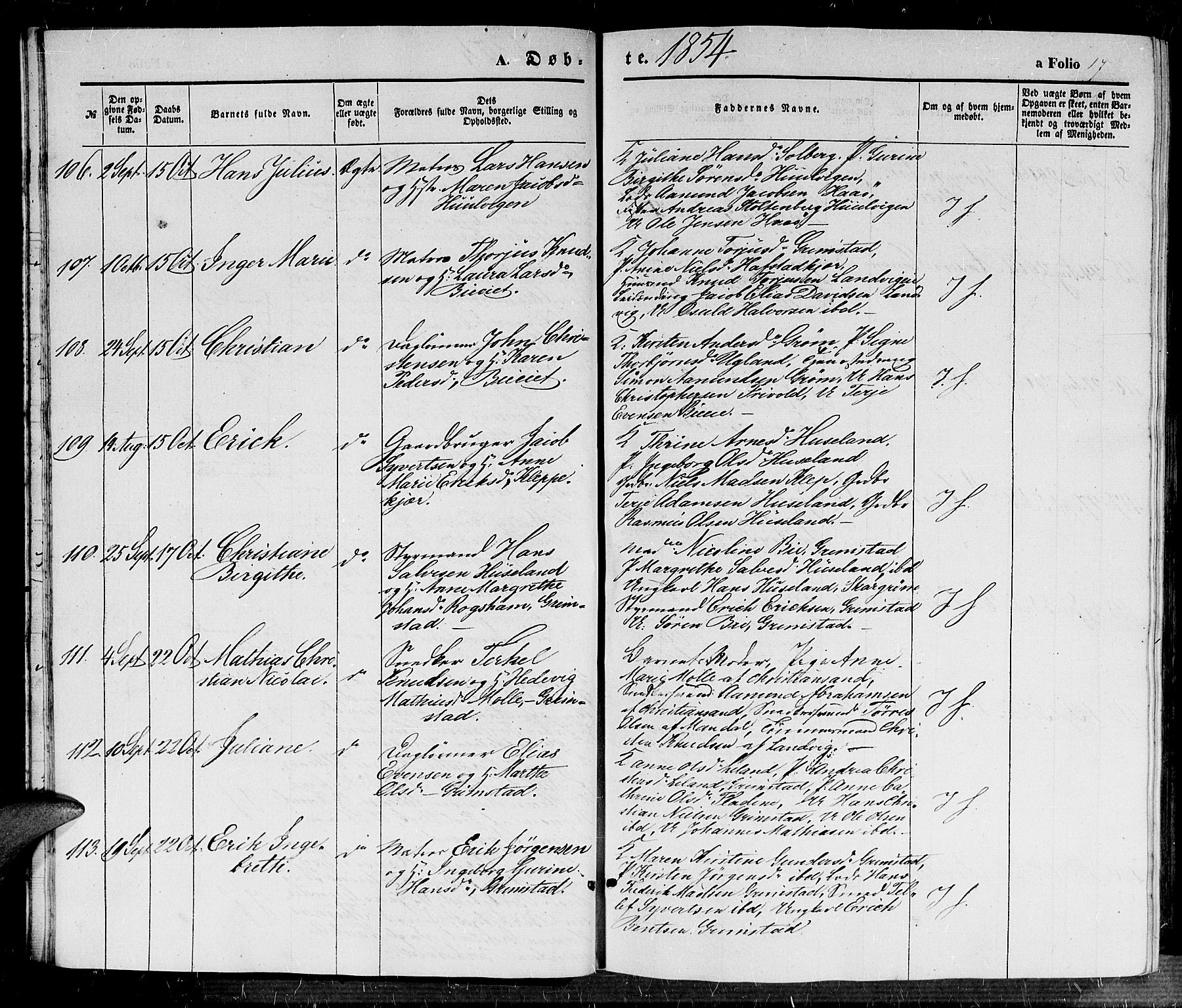Fjære sokneprestkontor, AV/SAK-1111-0011/F/Fb/L0008: Klokkerbok nr. B 8, 1854-1867, s. 17