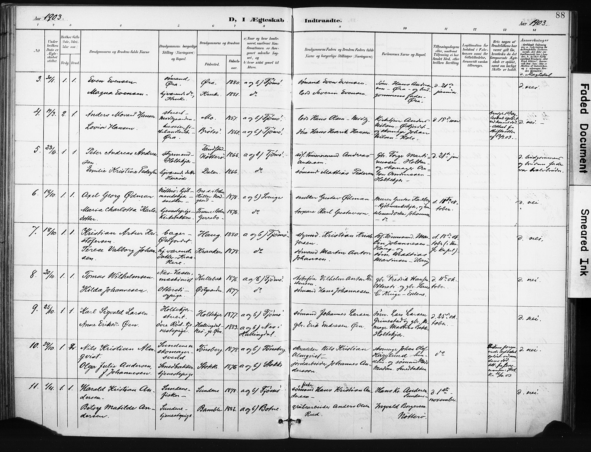 Tjøme kirkebøker, AV/SAKO-A-328/F/Fa/L0005: Ministerialbok nr. I 5, 1901-1909, s. 88