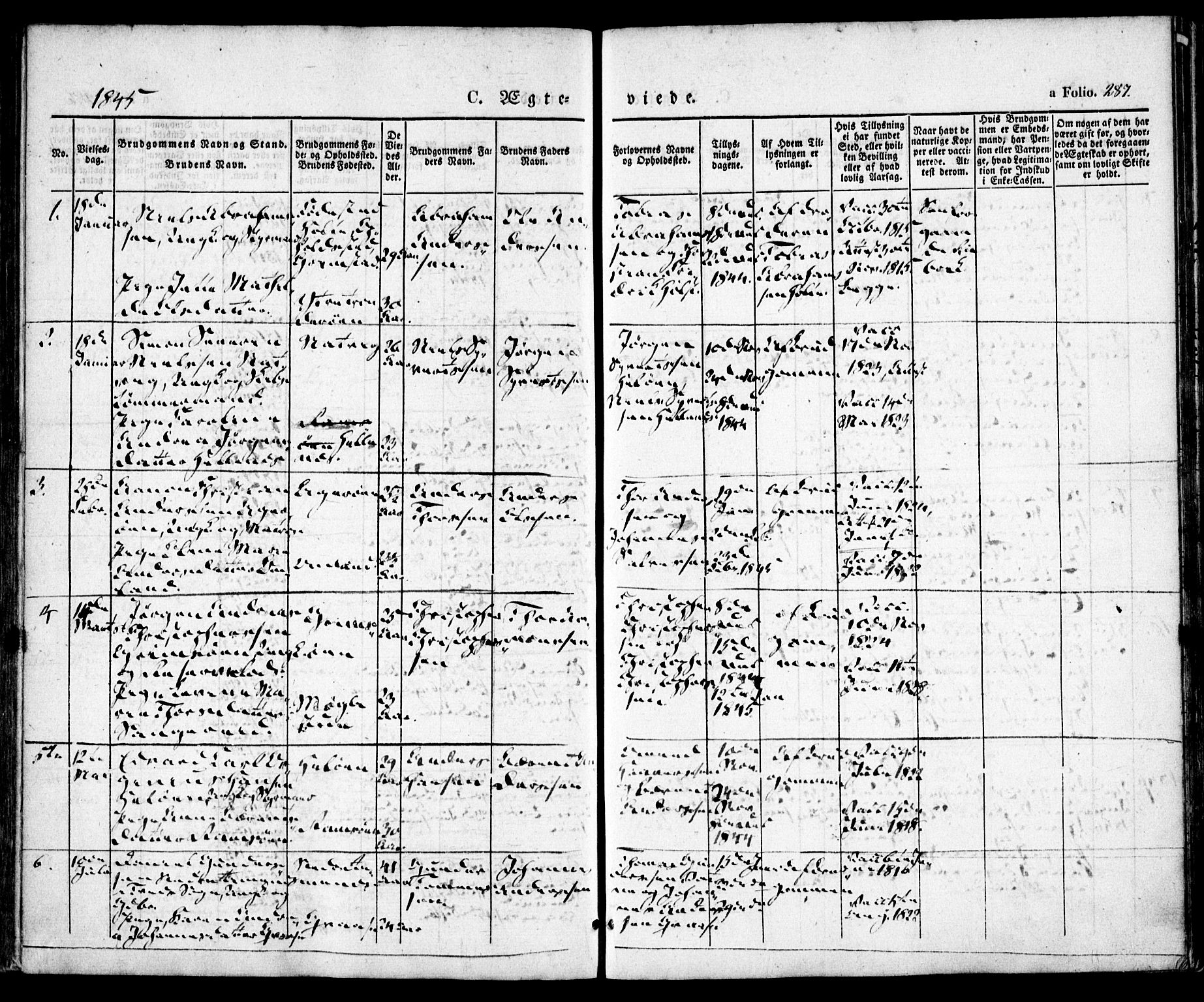Høvåg sokneprestkontor, AV/SAK-1111-0025/F/Fa/L0003: Ministerialbok nr. A 3, 1843-1858, s. 287