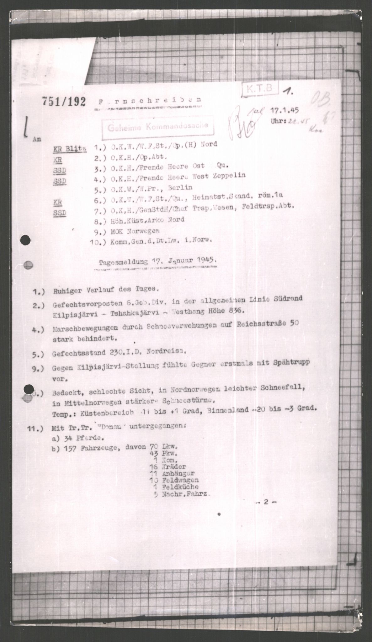 Forsvarets Overkommando. 2 kontor. Arkiv 11.4. Spredte tyske arkivsaker, AV/RA-RAFA-7031/D/Dar/Dara/L0002: Krigsdagbøker for 20. Gebirgs-Armee-Oberkommando (AOK 20), 1945, s. 92