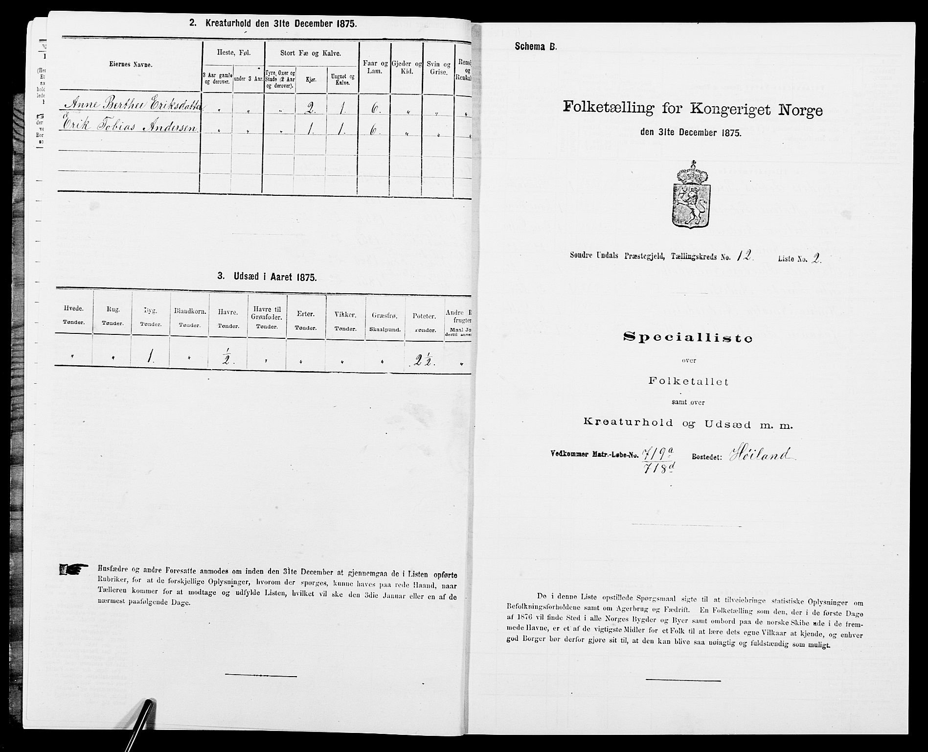 SAK, Folketelling 1875 for 1029P Sør-Audnedal prestegjeld, 1875, s. 1741