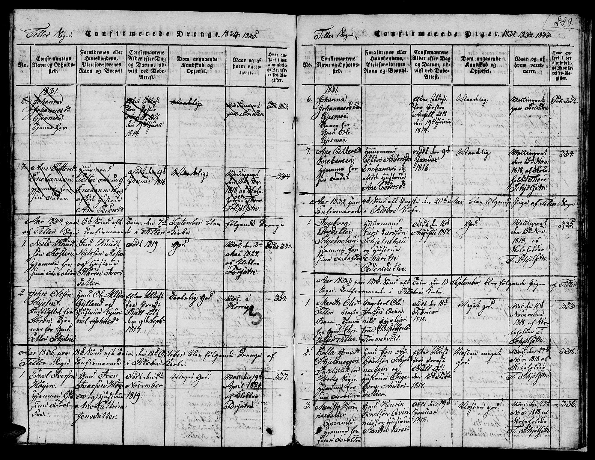 Ministerialprotokoller, klokkerbøker og fødselsregistre - Sør-Trøndelag, AV/SAT-A-1456/621/L0458: Klokkerbok nr. 621C01, 1816-1865, s. 249