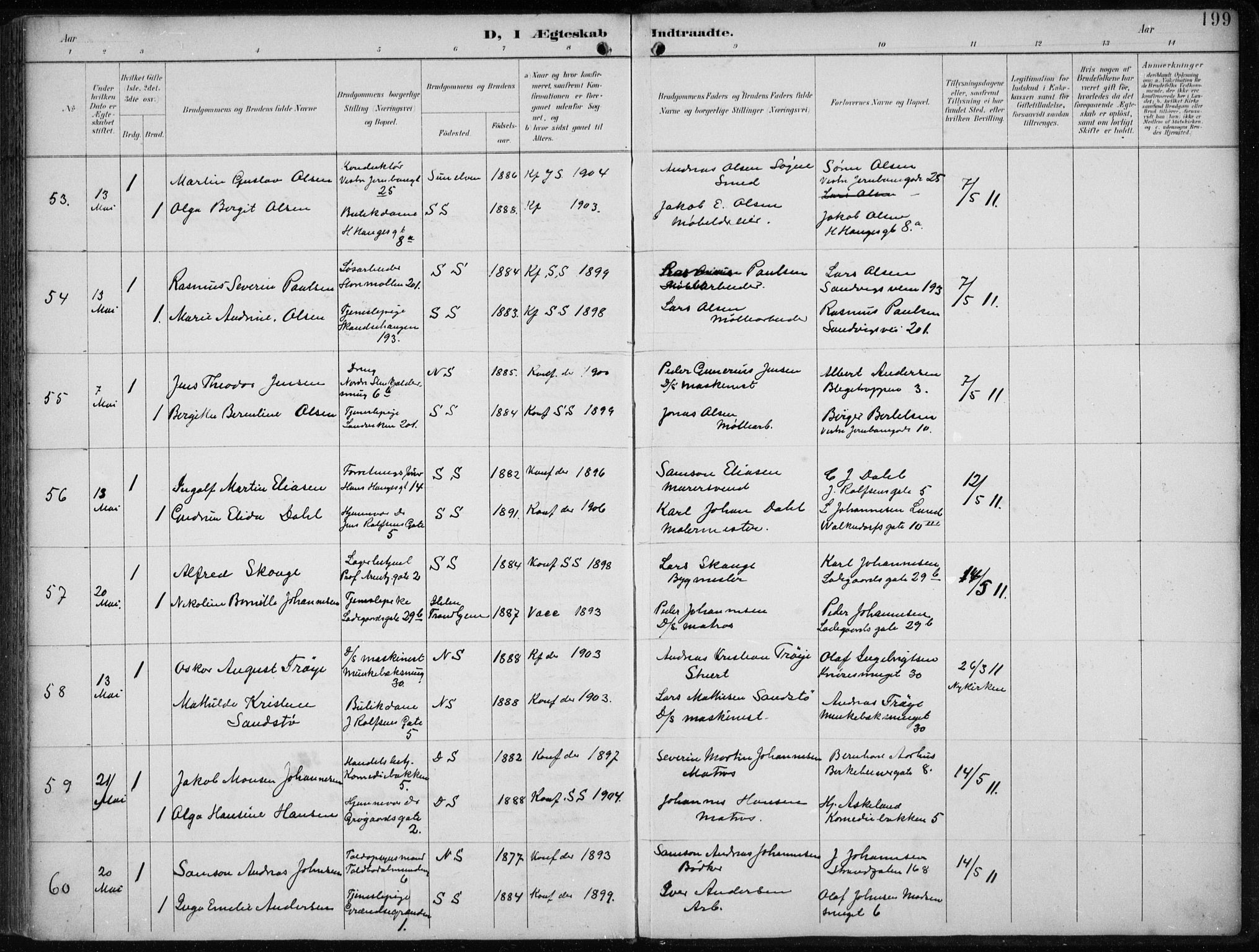 Sandviken Sokneprestembete, SAB/A-77601/H/Ha/L0014: Ministerialbok nr. D 1, 1896-1911, s. 199