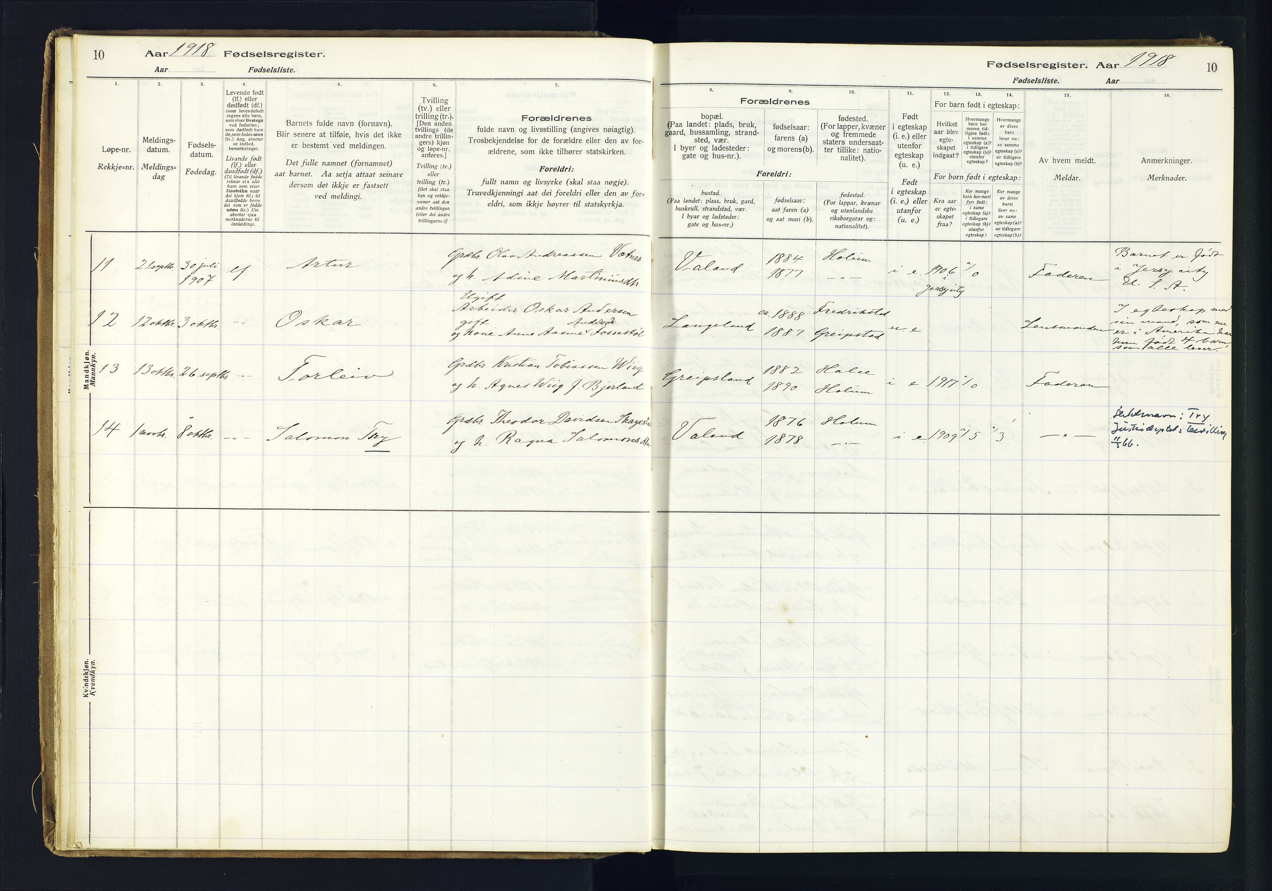 Holum sokneprestkontor, AV/SAK-1111-0022/J/Ja/L0003: Fødselsregister nr. II.6.12, 1916-1982, s. 10