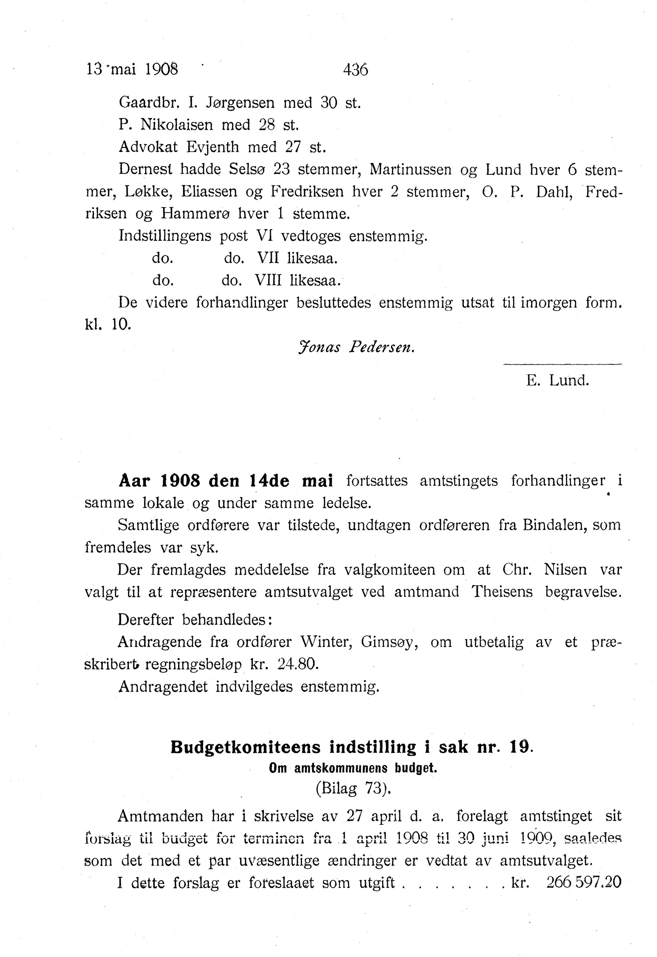 Nordland Fylkeskommune. Fylkestinget, AIN/NFK-17/176/A/Ac/L0031: Fylkestingsforhandlinger 1908, 1908, s. 436