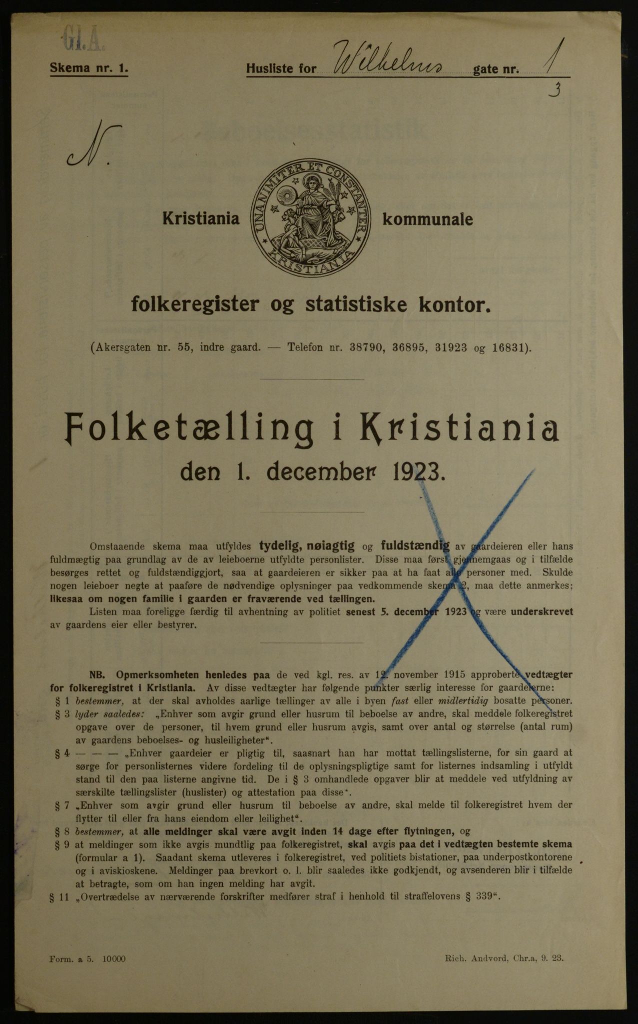 OBA, Kommunal folketelling 1.12.1923 for Kristiania, 1923, s. 141436