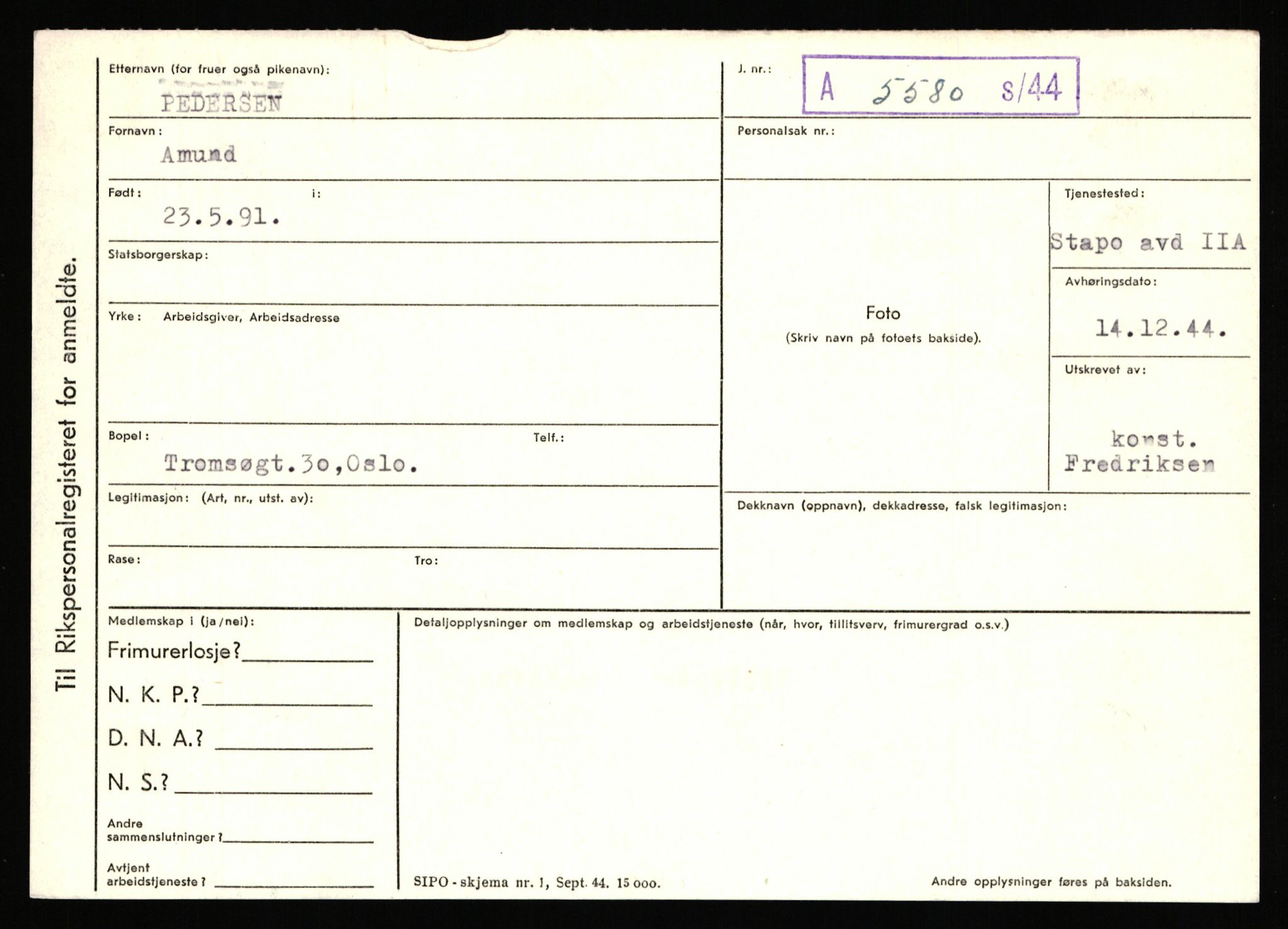 Statspolitiet - Hovedkontoret / Osloavdelingen, AV/RA-S-1329/C/Ca/L0012: Oanæs - Quistgaard	, 1943-1945, s. 3142