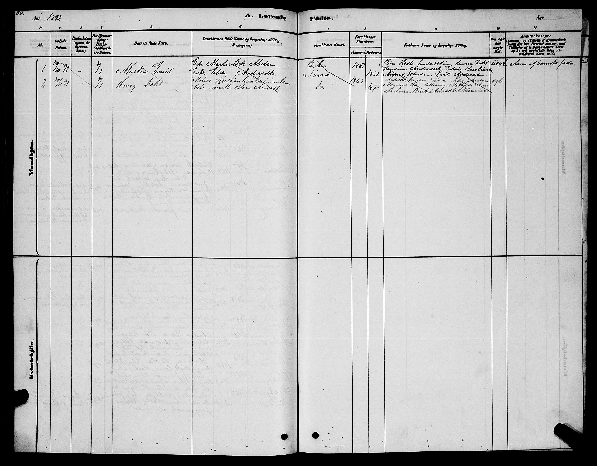 Ministerialprotokoller, klokkerbøker og fødselsregistre - Nordland, SAT/A-1459/831/L0477: Klokkerbok nr. 831C04, 1878-1897, s. 86