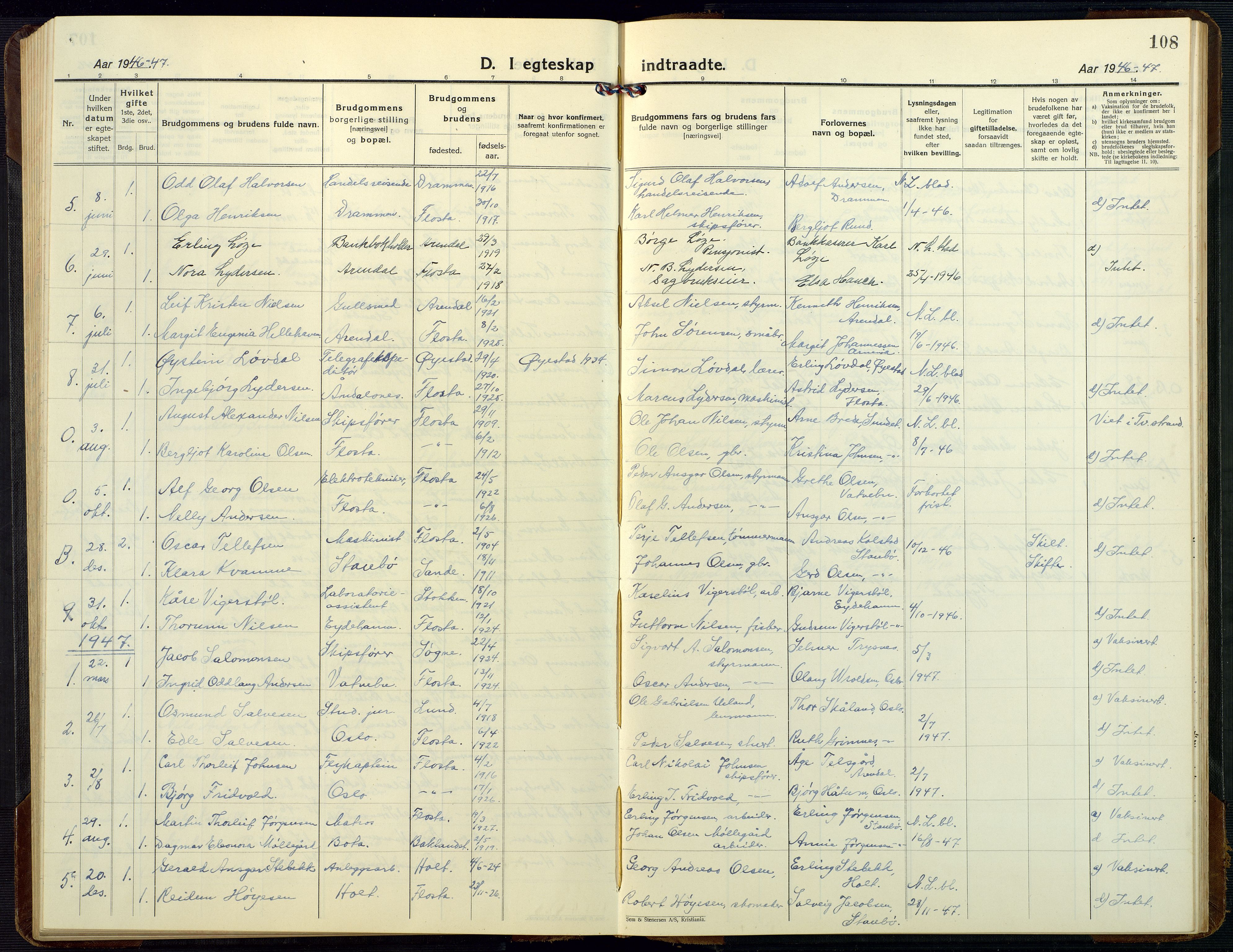 Dypvåg sokneprestkontor, AV/SAK-1111-0007/F/Fb/Fbb/L0006: Klokkerbok nr. B 6, 1925-1954, s. 108