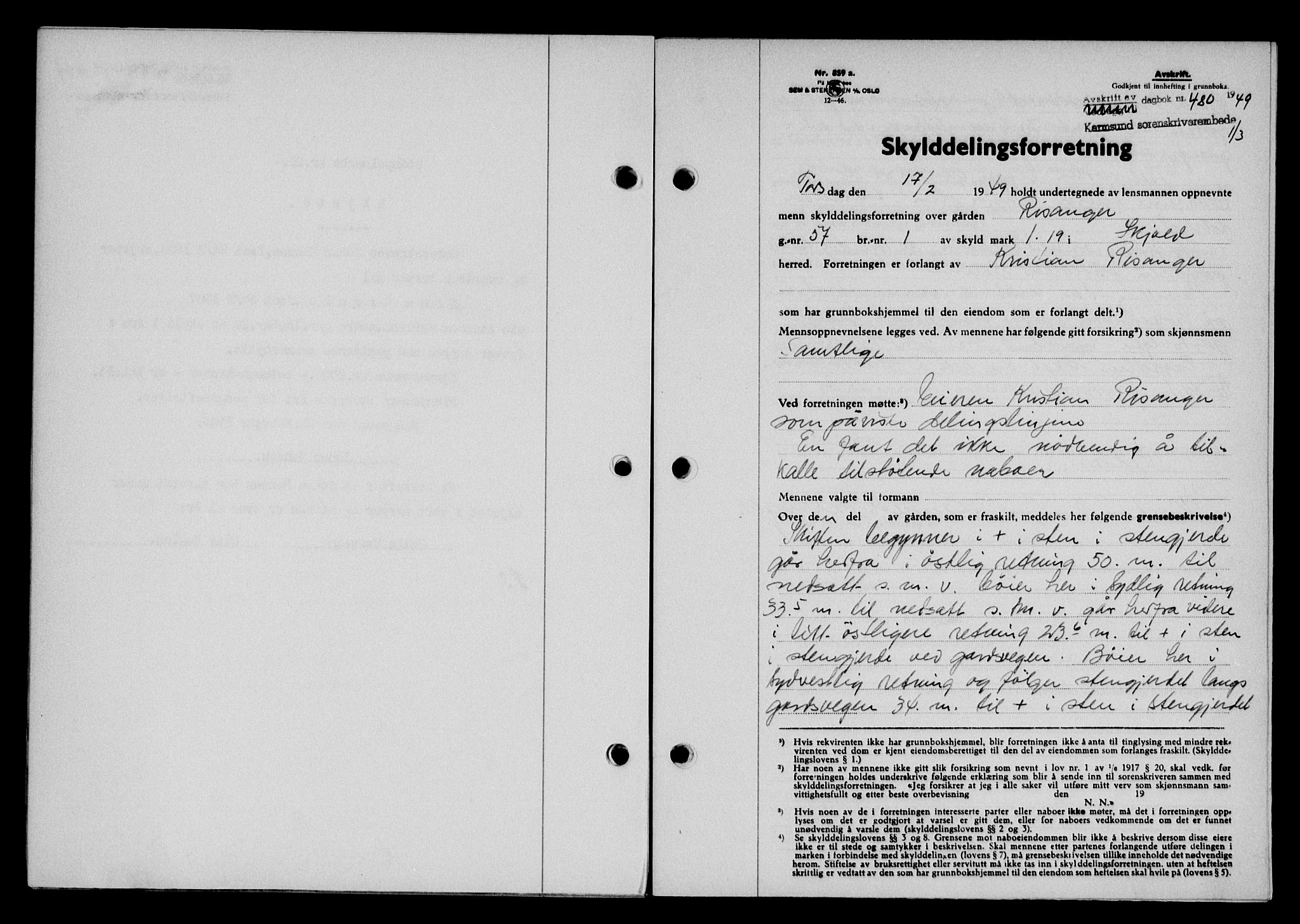 Karmsund sorenskriveri, SAST/A-100311/01/II/IIB/L0095: Pantebok nr. 75A, 1948-1949, Dagboknr: 480/1949