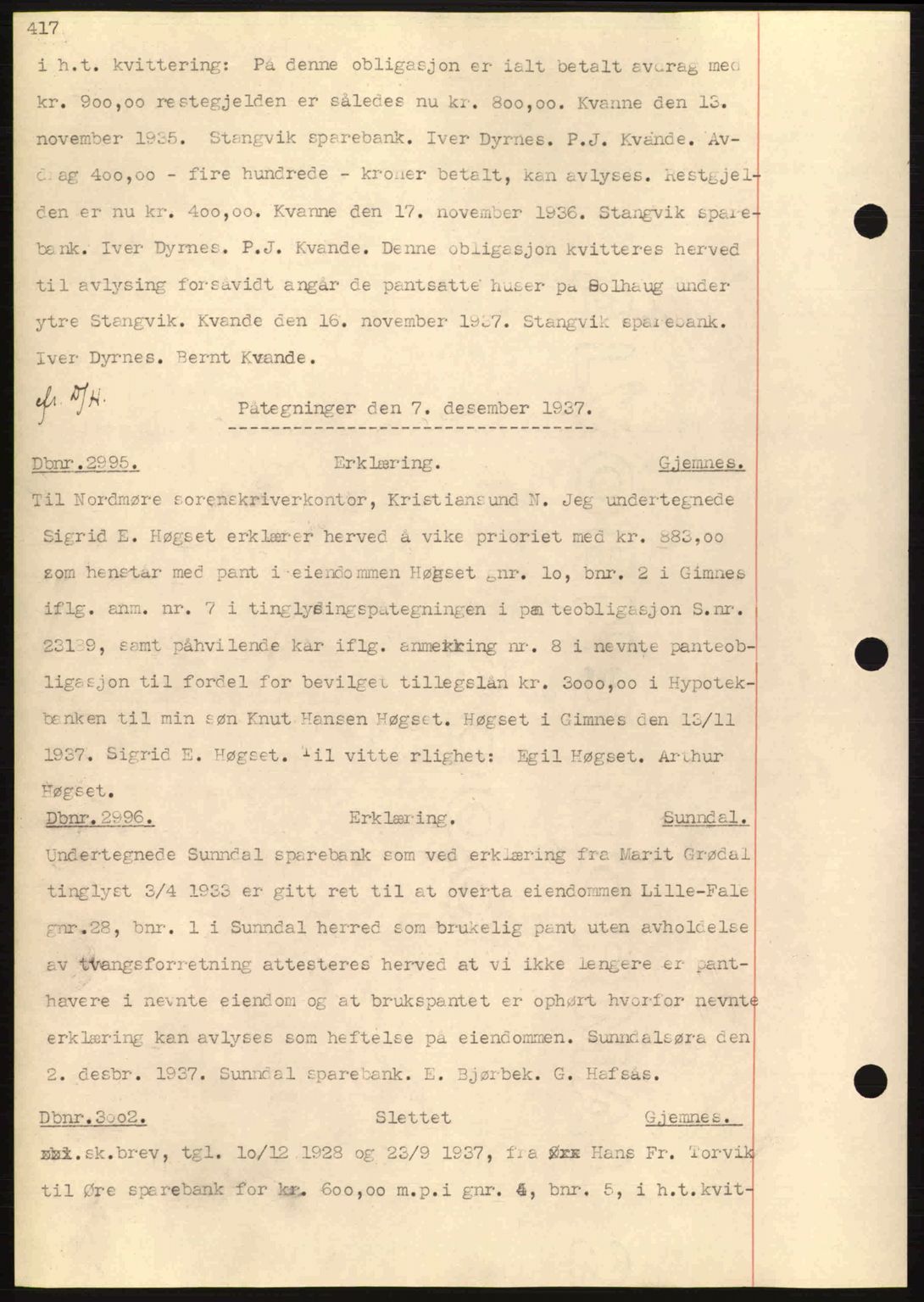 Nordmøre sorenskriveri, SAT/A-4132/1/2/2Ca: Pantebok nr. C80, 1936-1939, Dagboknr: 2995/1937