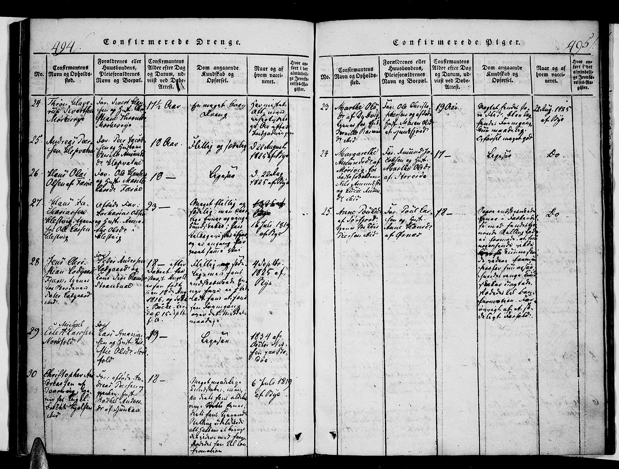 Ministerialprotokoller, klokkerbøker og fødselsregistre - Nordland, AV/SAT-A-1459/853/L0768: Ministerialbok nr. 853A07, 1821-1836, s. 494-495